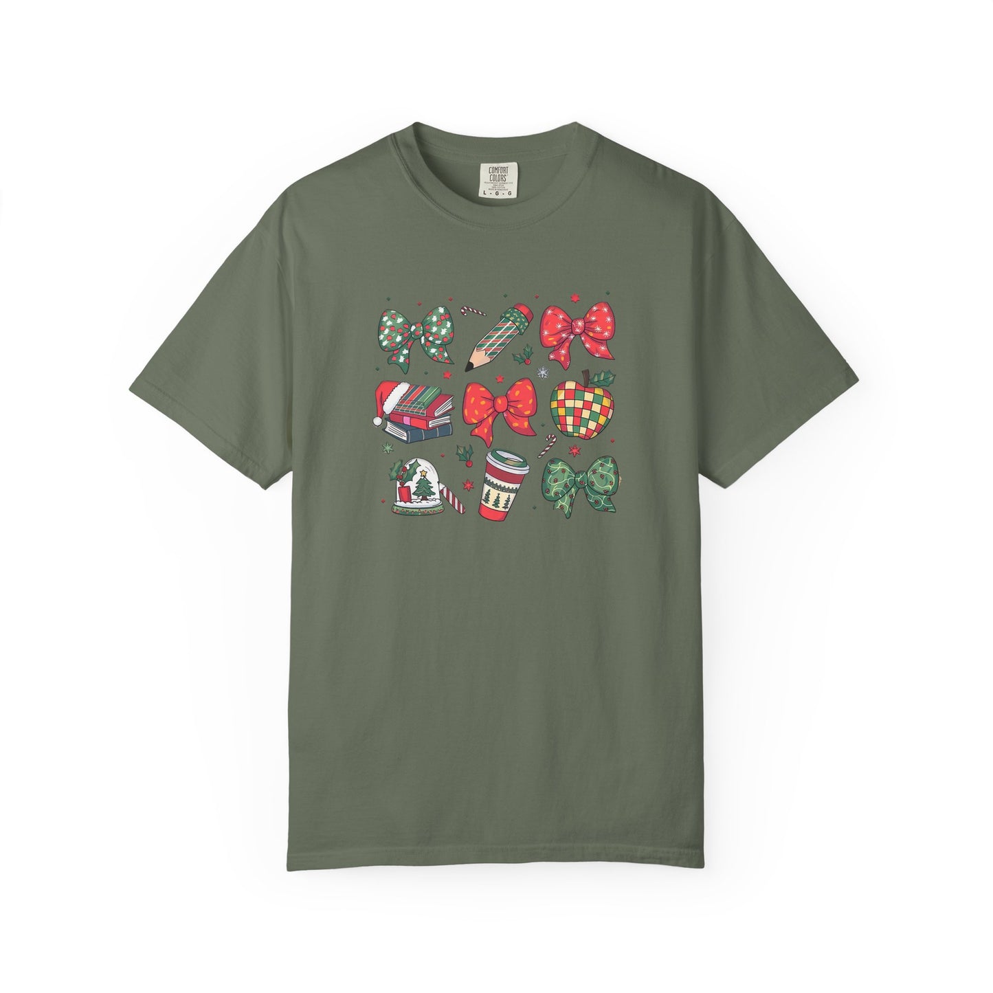 Comfort Colors Festive Bow School T-Shirt - Fun Holiday Graphic Top, Christmas Gift, Unisex Tee, Cozy Wear, Seasonal Style