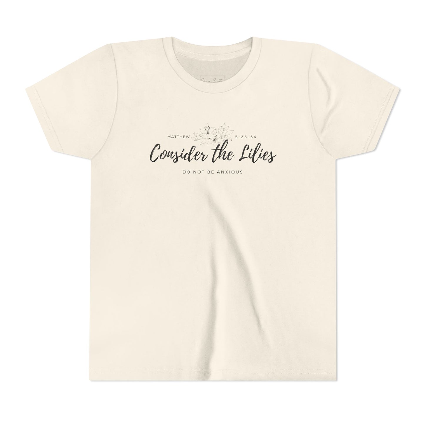 Bella + Canvas Consider the Lilies Youth Tee, Inspirational Kids Shirt, Motivational T-Shirt, Spring Gift, Nature Lover Clothing