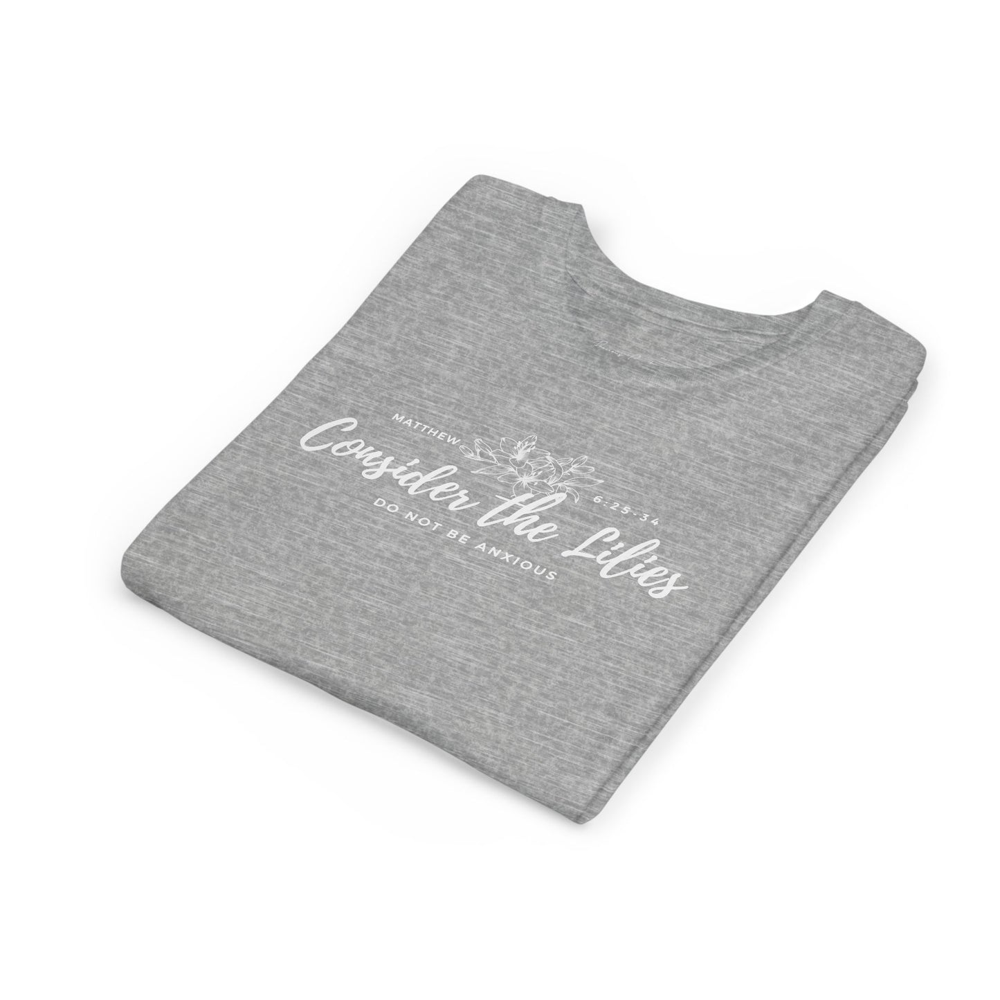 Bella + Canvas Consider the Lilies Youth Tee, Inspirational Kids Shirt, Motivational T-Shirt, Spring Gift, Nature Lover Clothing