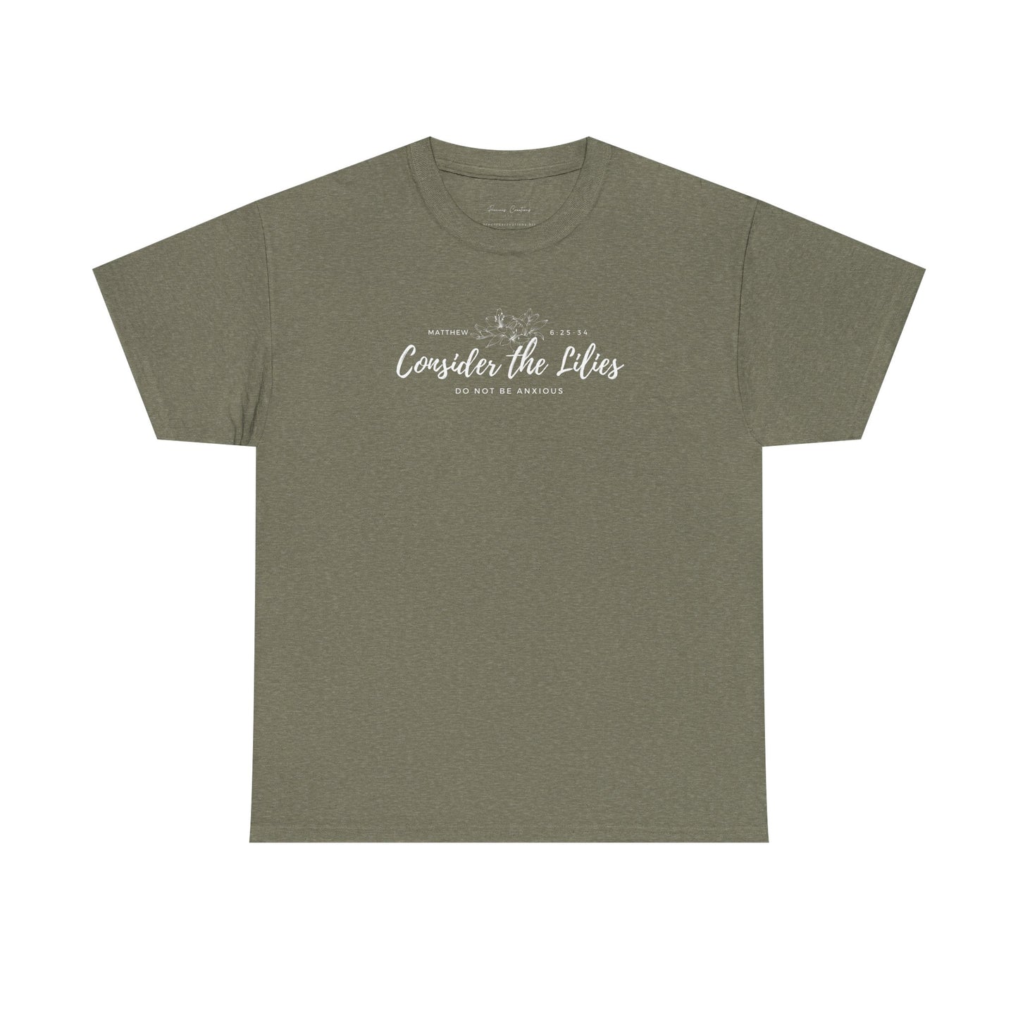 Gildan Unisex Heavy Cotton Tee with 'Consider the Lilies' Design | Casual Wear, Gifts, Inspirational Apparel, Everyday Comfort