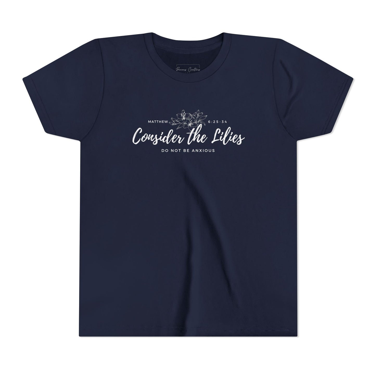Bella + Canvas Consider the Lilies Youth Tee, Inspirational Kids Shirt, Motivational T-Shirt, Spring Gift, Nature Lover Clothing