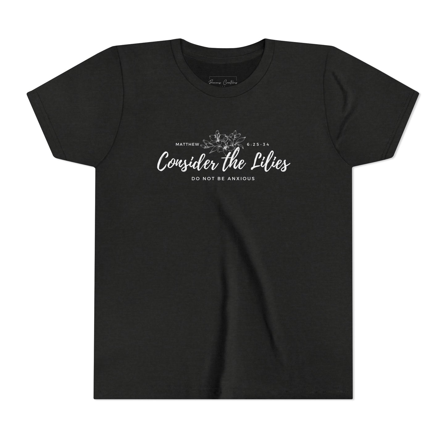 Bella + Canvas Consider the Lilies Youth Tee, Inspirational Kids Shirt, Motivational T-Shirt, Spring Gift, Nature Lover Clothing