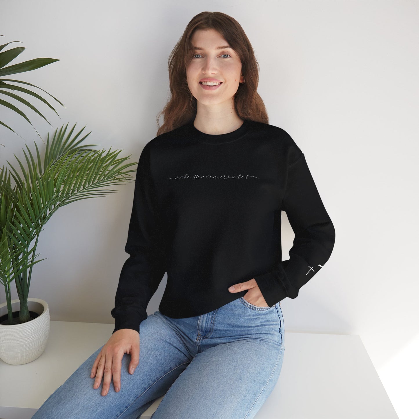 Gildan Make Heaven Crowded Minimalist Inspirational Crewneck Sweatshirt | Unisex, Cozy Fashion, Gift for Her, Casual Wear, Comfort Sweatshirt