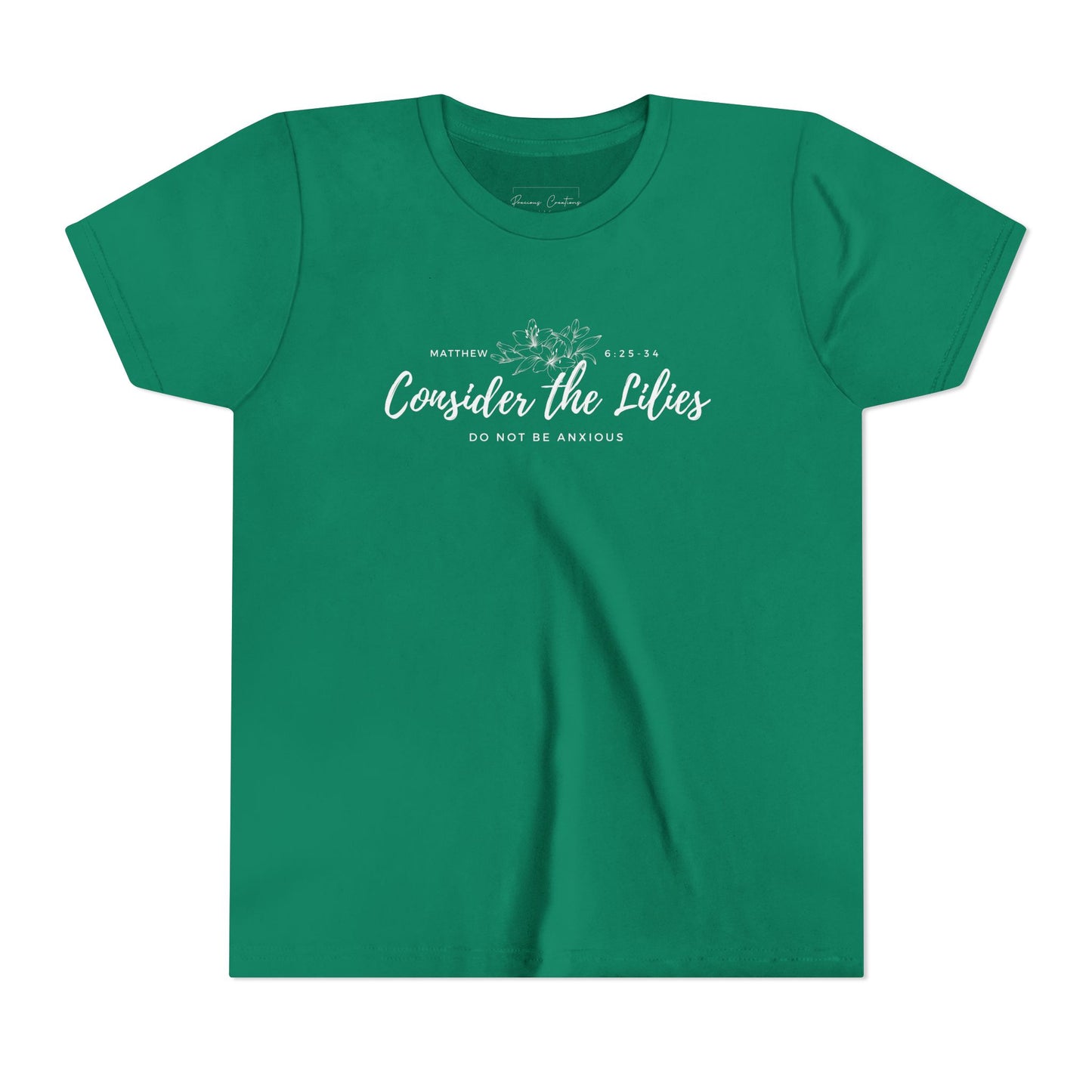 Bella + Canvas Consider the Lilies Youth Tee, Inspirational Kids Shirt, Motivational T-Shirt, Spring Gift, Nature Lover Clothing