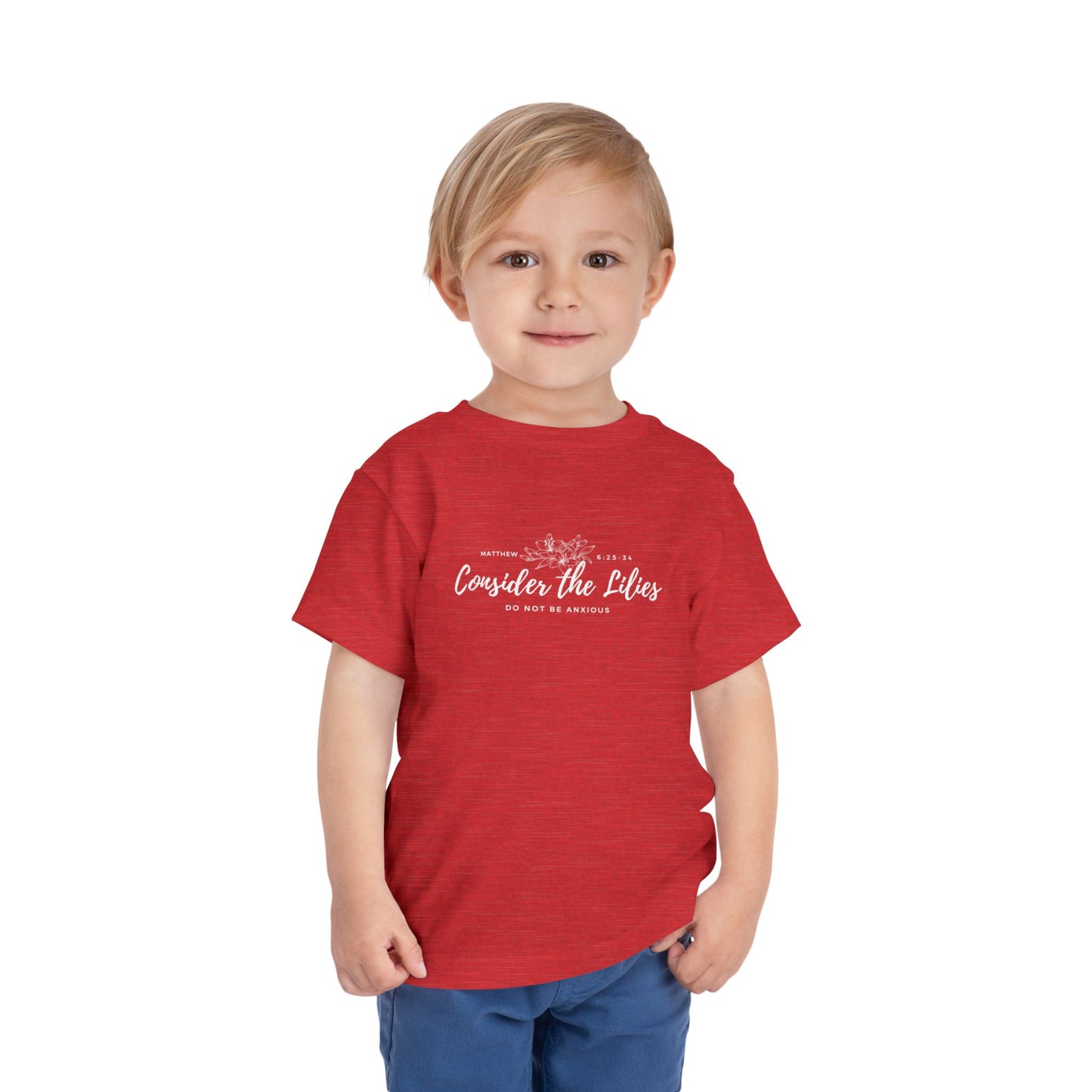 Bella + Canvas Toddler Inspirational Tee - "Consider the Lilies" - Cute Kids Shirt, Birthday Gift, Everyday Wear, Family Matching, Nature Lover