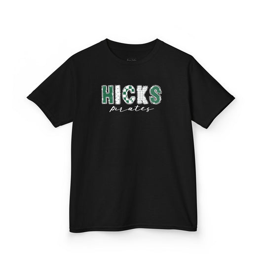 Gildan Kids Heavy Cotton Tee with Hicks Pirates Design, Cute Children's T-Shirt, School Spirit Apparel, Gift for Young Fans, Sporty Kids Wear