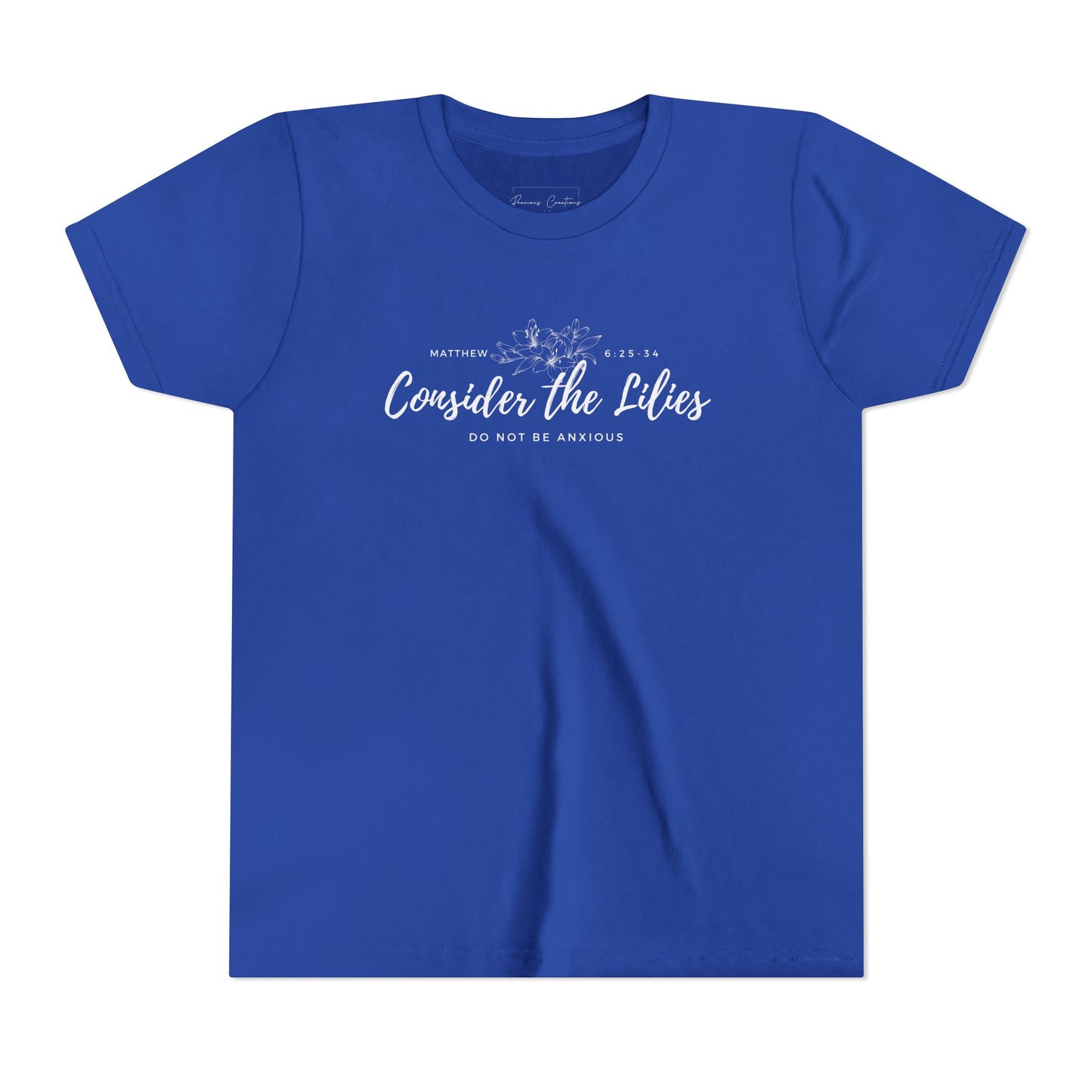 Bella + Canvas Consider the Lilies Youth Tee, Inspirational Kids Shirt, Motivational T-Shirt, Spring Gift, Nature Lover Clothing