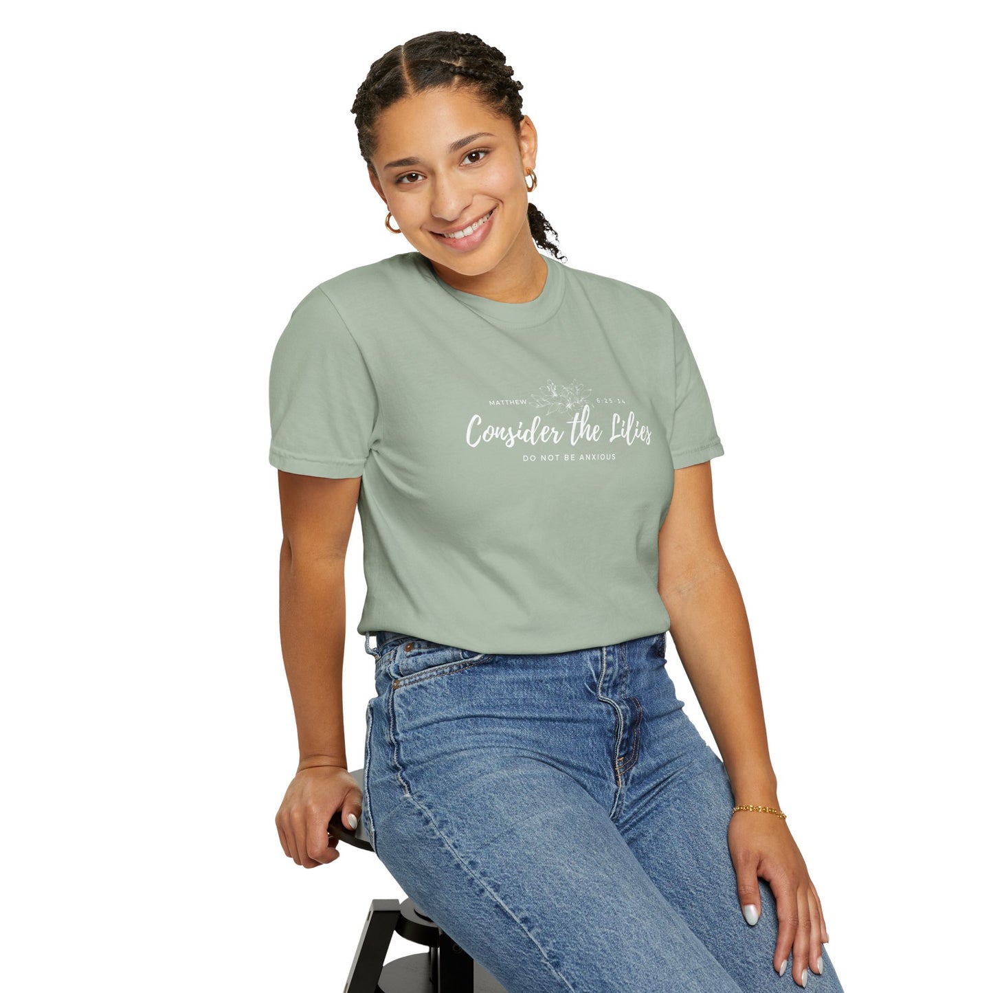 Comfort Colors Garment-Dyed Inspirational T-shirt, Consider the Lilies Tee, Unisex Casual Wear, Motivational Shirt, Relaxed Style