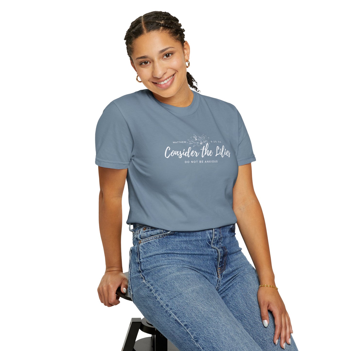Comfort Colors Garment-Dyed Inspirational T-shirt, Consider the Lilies Tee, Unisex Casual Wear, Motivational Shirt, Relaxed Style