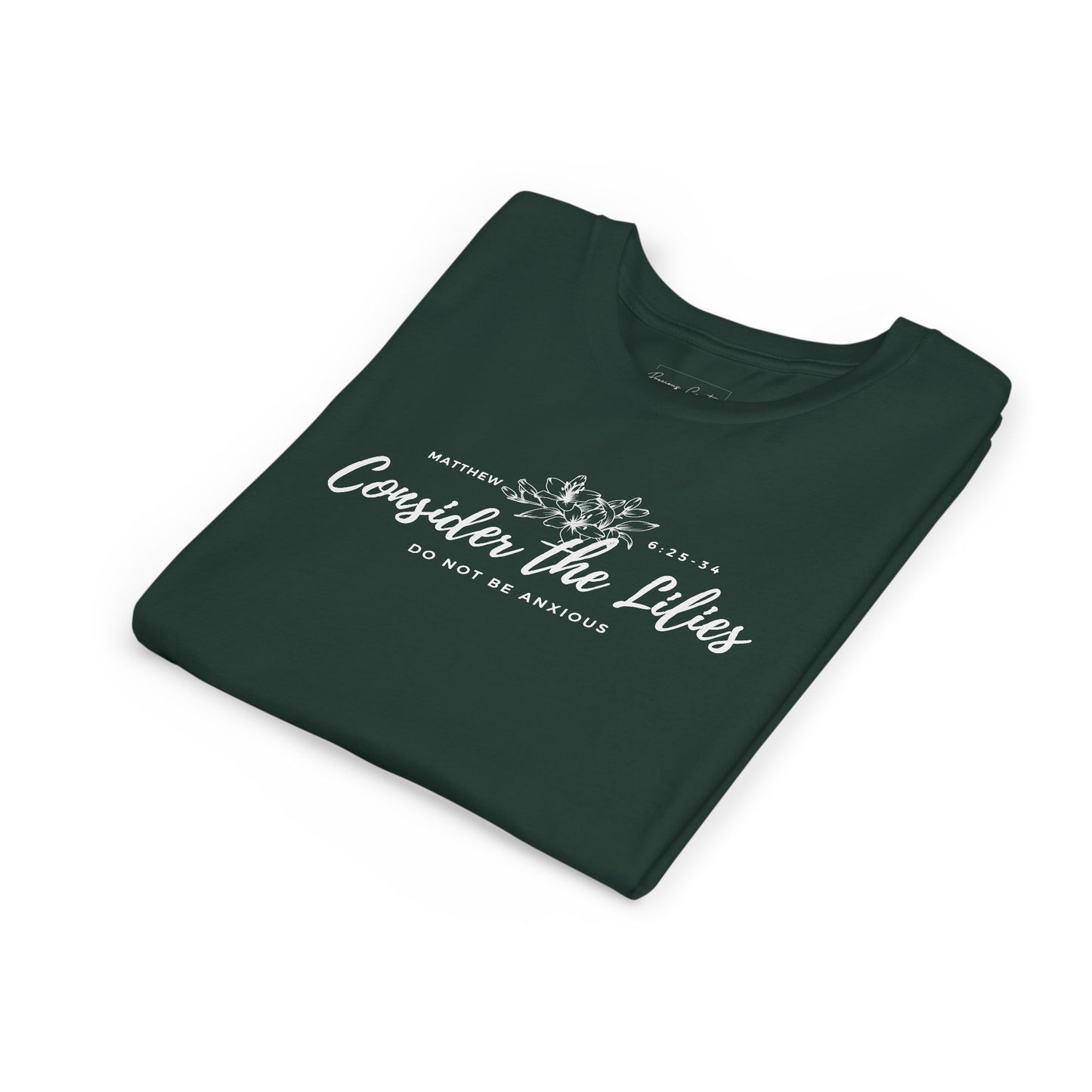 Bella + Canvas Consider the Lilies Youth Tee, Inspirational Kids Shirt, Motivational T-Shirt, Spring Gift, Nature Lover Clothing