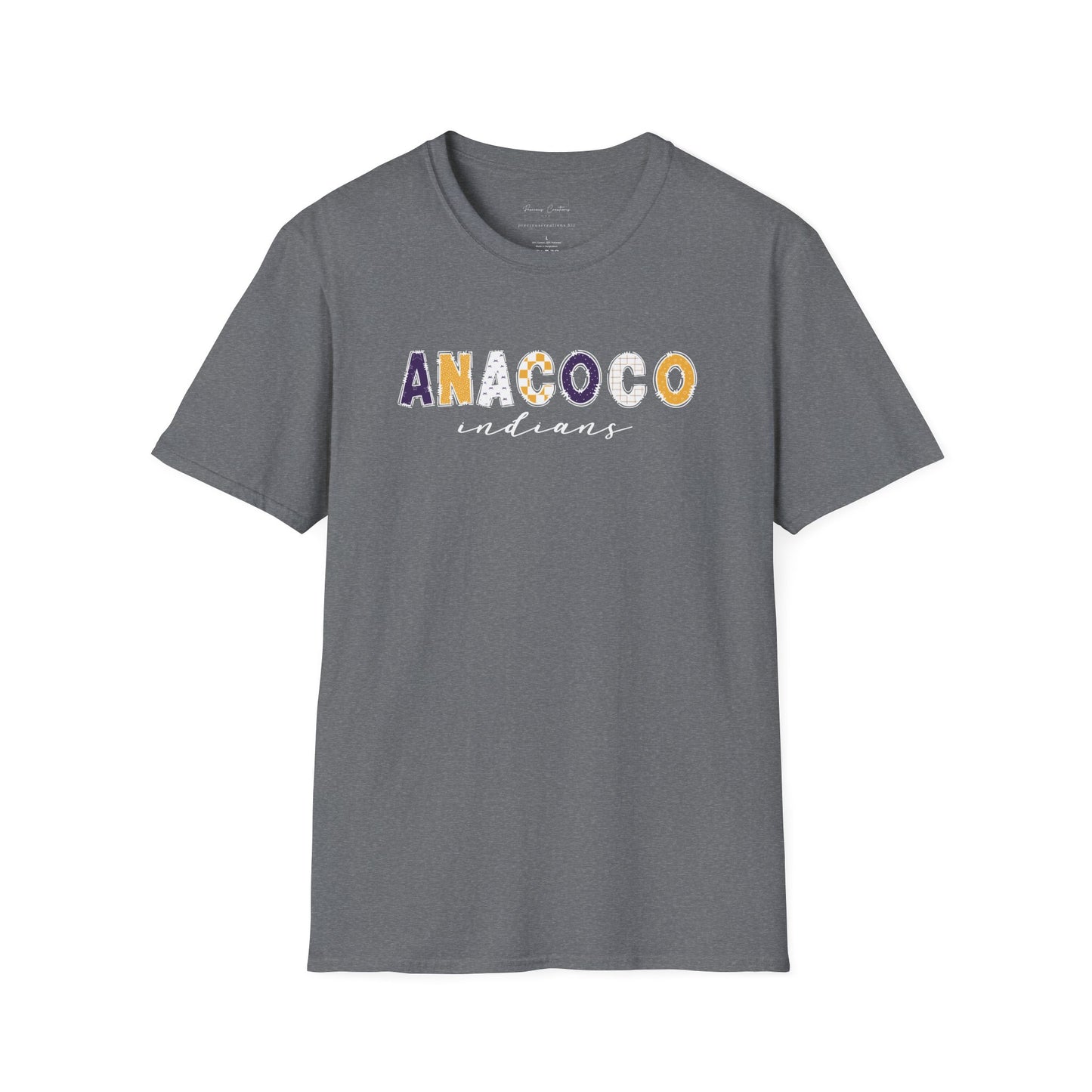 Gildan Anacoco Indians Unisex Softstyle T-Shirt, Cute Graphic Tee, Team Spirit Shirt, Casual Wear, Gift for Fans