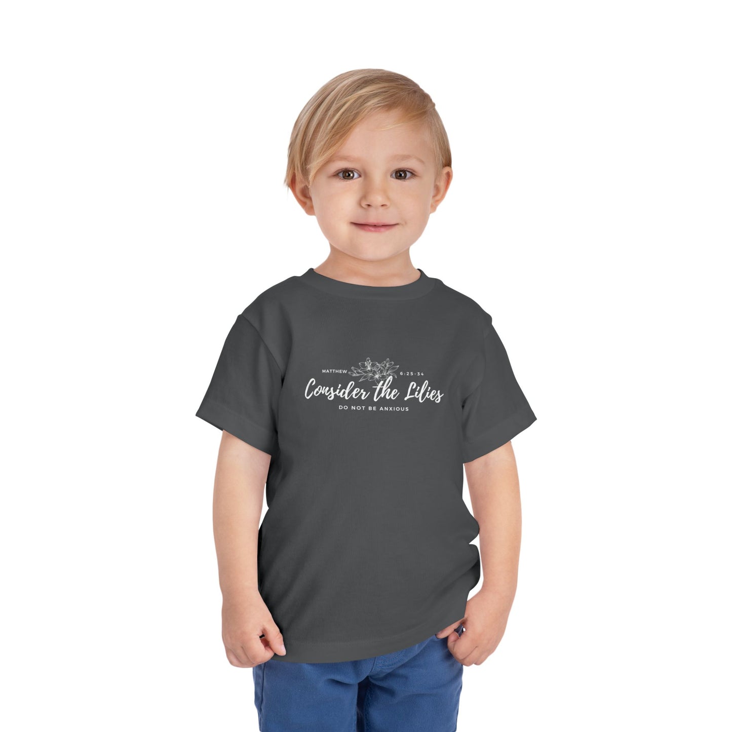 Bella + Canvas Toddler Inspirational Tee - "Consider the Lilies" - Cute Kids Shirt, Birthday Gift, Everyday Wear, Family Matching, Nature Lover