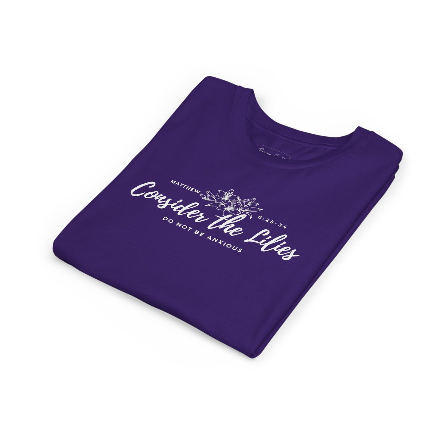Bella + Canvas Consider the Lilies Youth Tee, Inspirational Kids Shirt, Motivational T-Shirt, Spring Gift, Nature Lover Clothing
