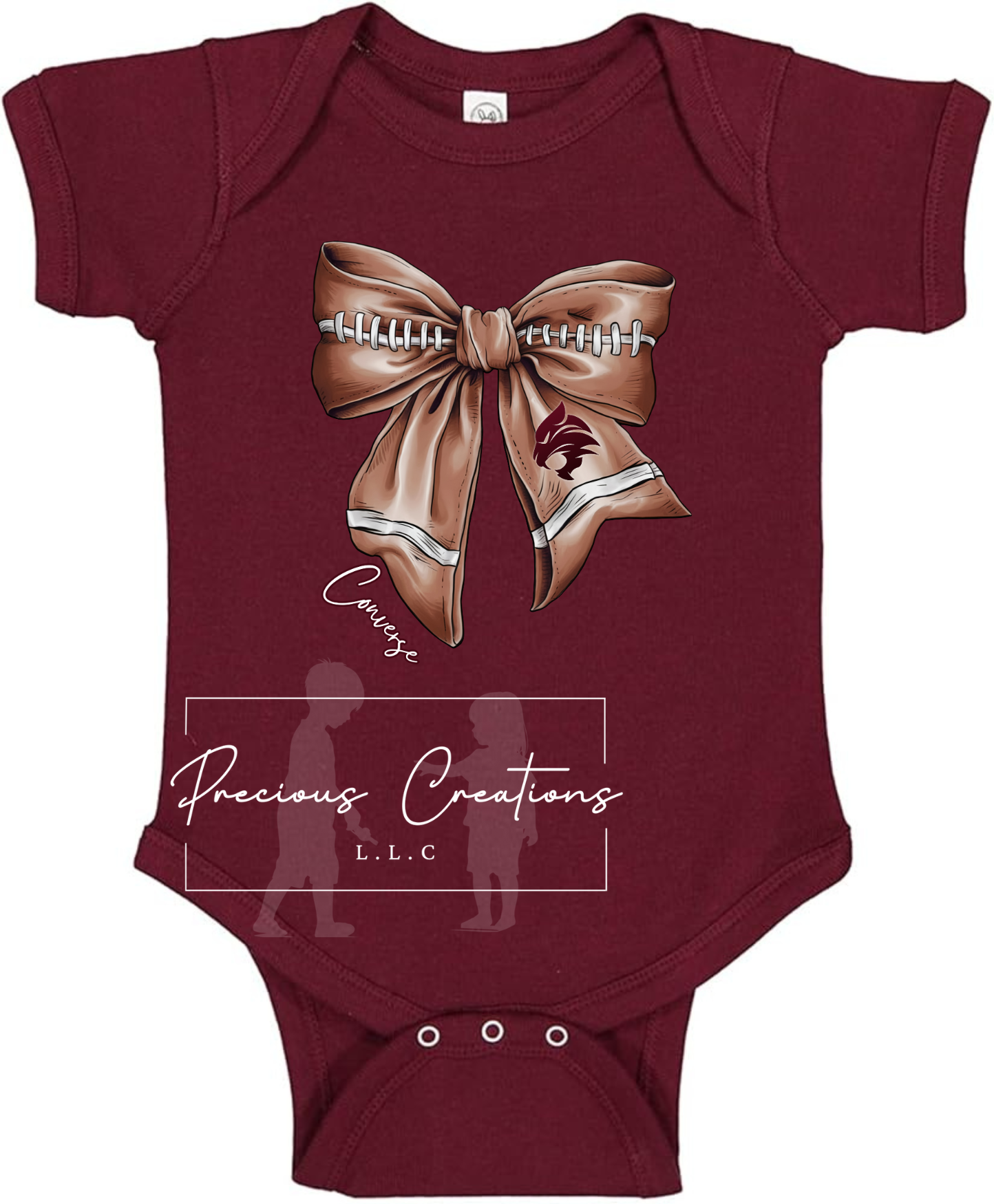 Maroon Converse Football Bow Rabbit Skins 4400 Infant Short Sleeve Bodysuit