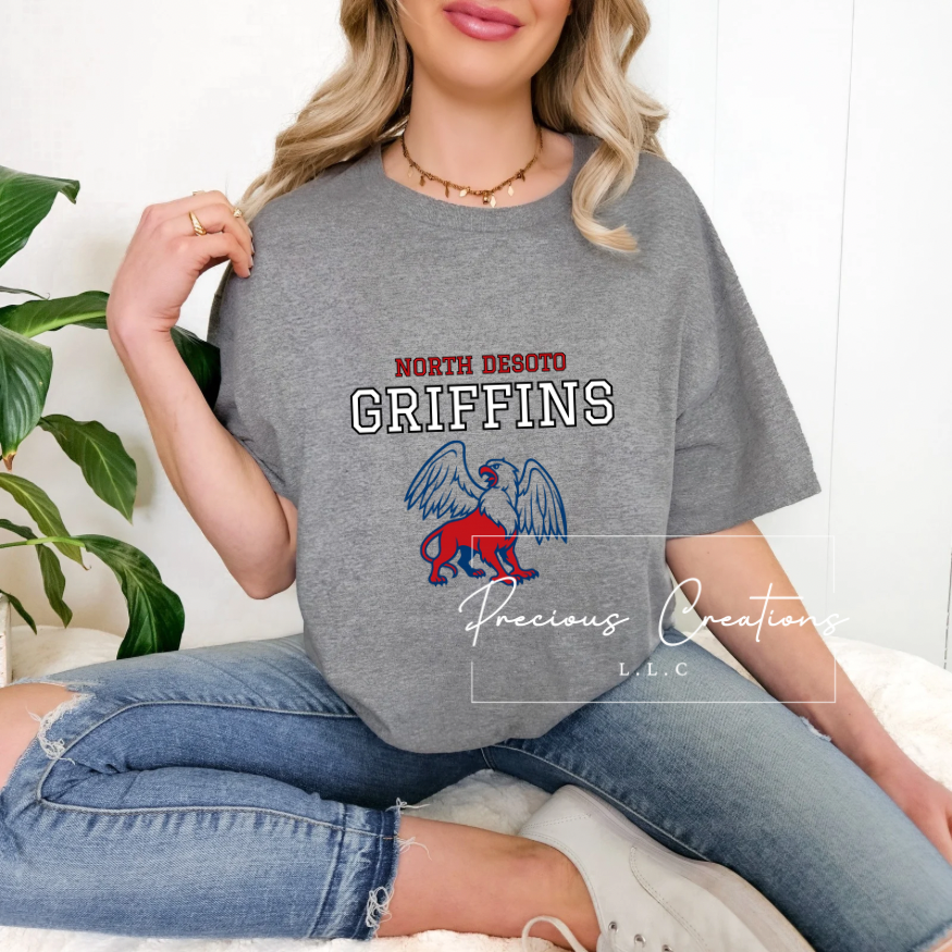 Custom School Shirt - "North DeSoto Griffins" - Gildan Sport Gray Adult L