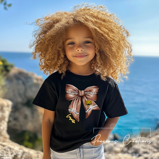Black Leesville Football Bow Kids Bella and Canvas