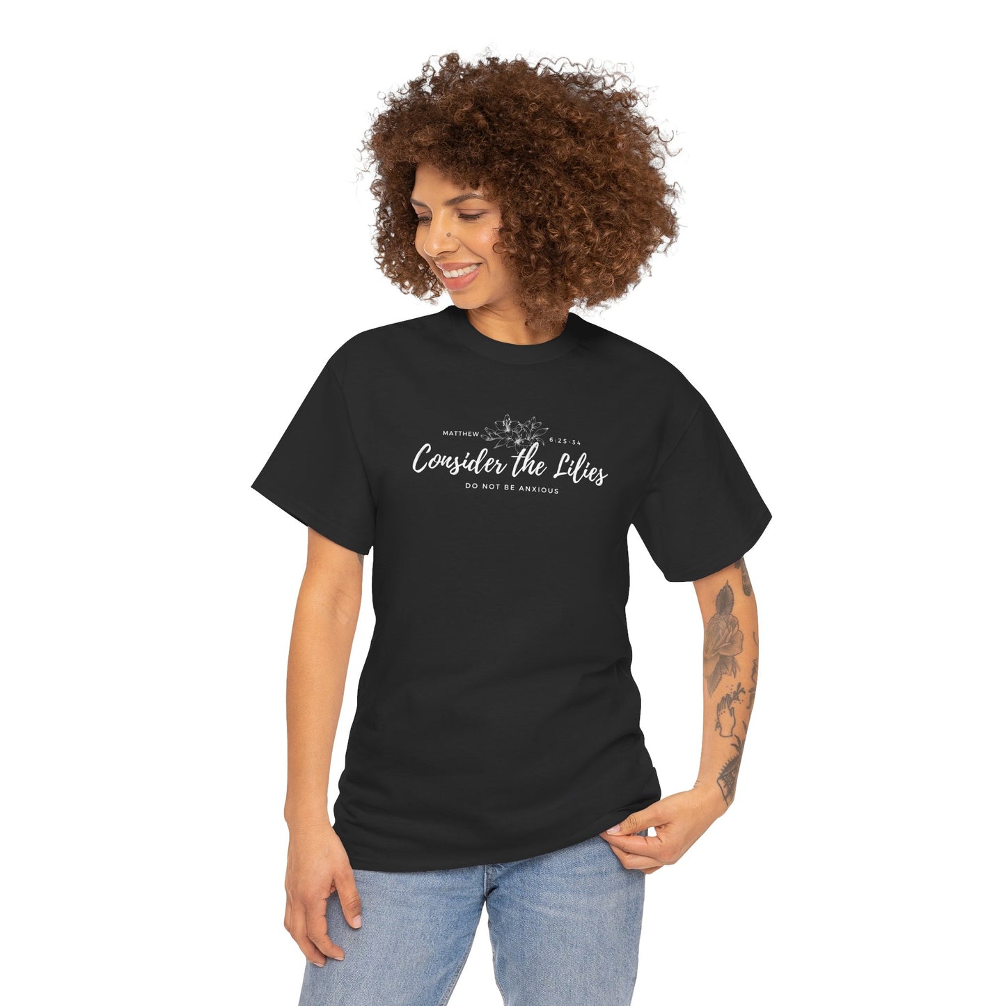 Gildan Unisex Heavy Cotton Tee with 'Consider the Lilies' Design | Casual Wear, Gifts, Inspirational Apparel, Everyday Comfort