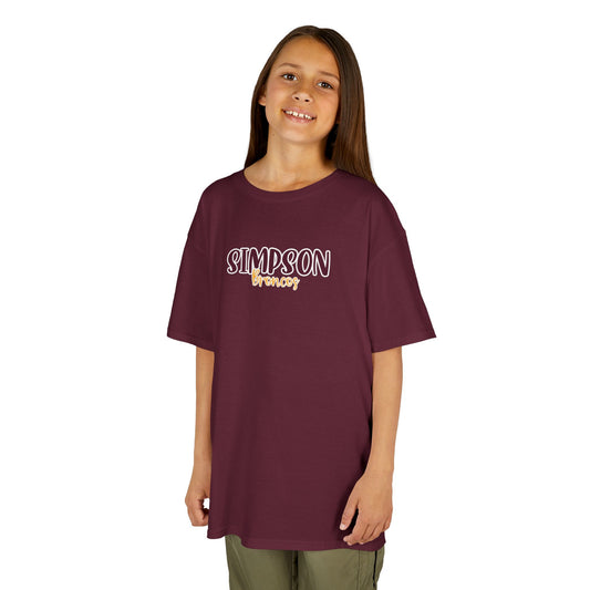 Gildan Kids Heavy Cotton Tee with Simpson Broncos Style 2 Design, Cute Children's T-Shirt, School Spirit Apparel, Gift for Young Fans, Sporty Kids Wear