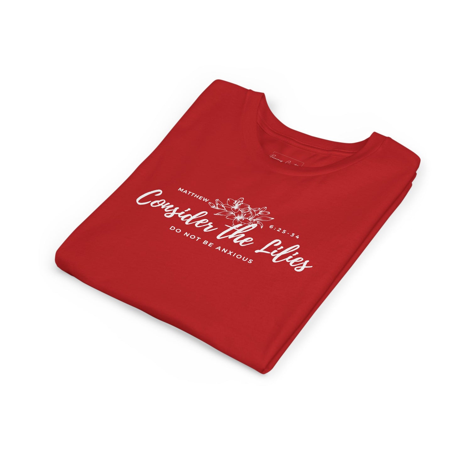Bella + Canvas Consider the Lilies Youth Tee, Inspirational Kids Shirt, Motivational T-Shirt, Spring Gift, Nature Lover Clothing