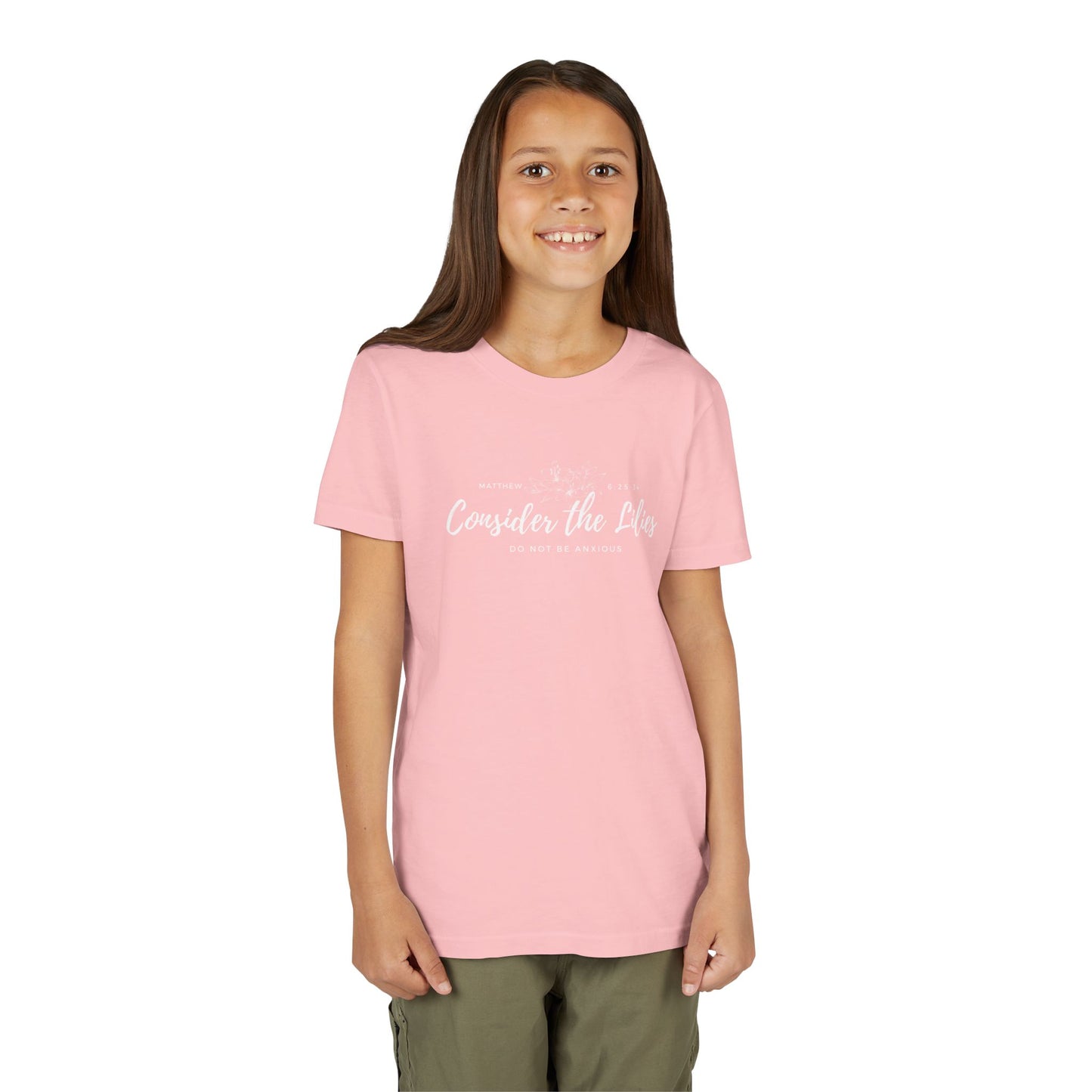 Bella + Canvas Consider the Lilies Youth Tee, Inspirational Kids Shirt, Motivational T-Shirt, Spring Gift, Nature Lover Clothing