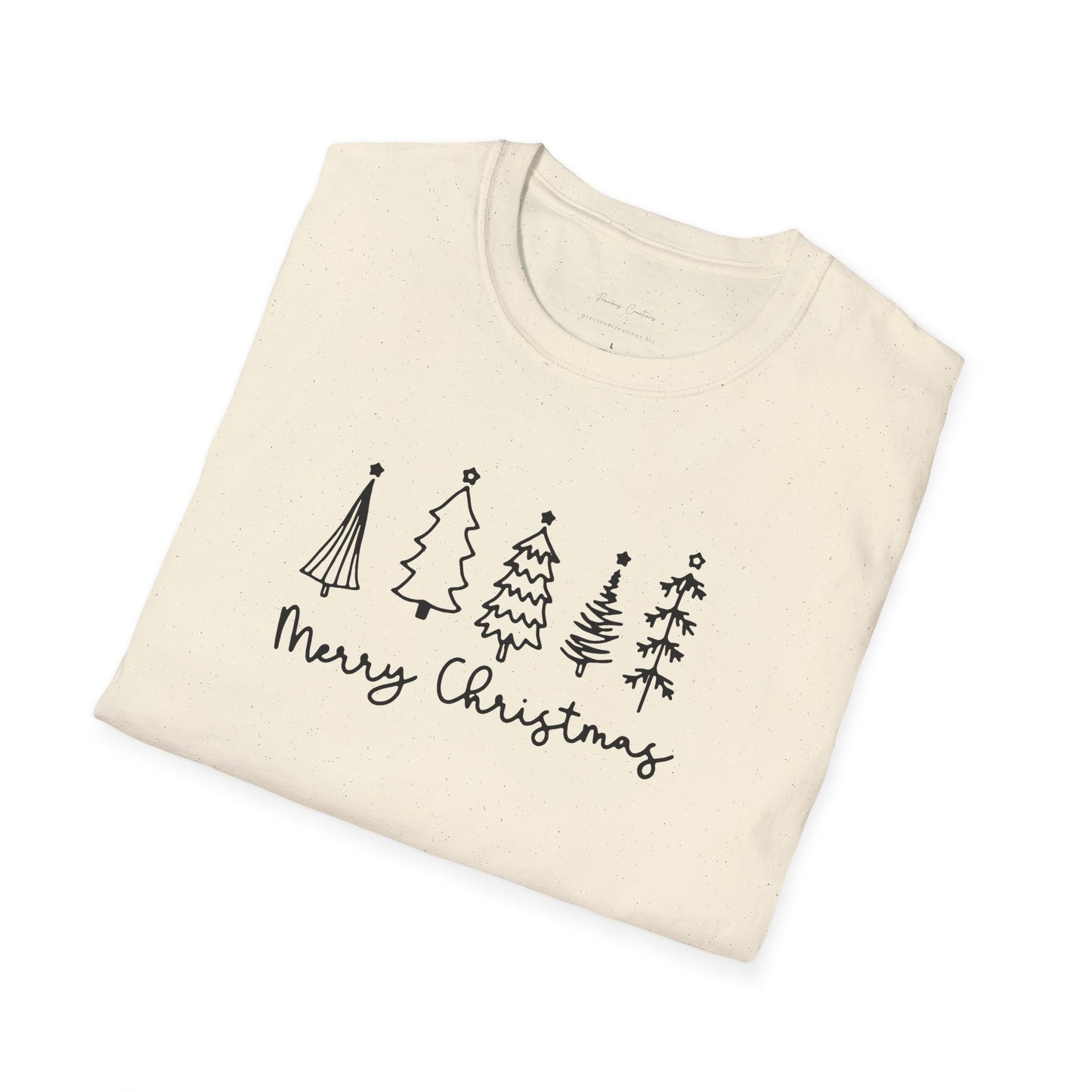 Christmas Tree Line Art T-Shirt – 'Merry Christmas' Minimal Holiday Gildan Softstyle Tee