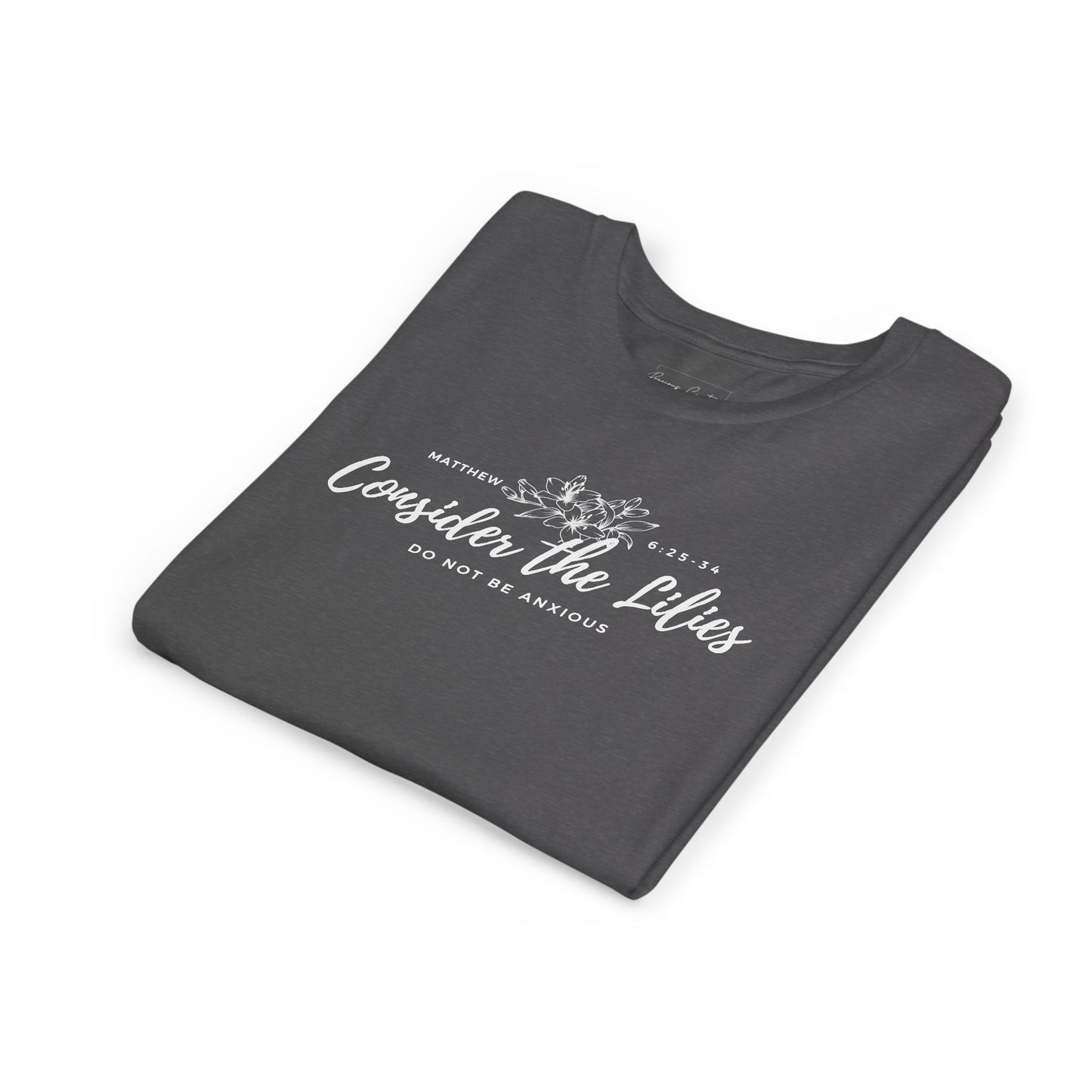 Bella + Canvas Consider the Lilies Youth Tee, Inspirational Kids Shirt, Motivational T-Shirt, Spring Gift, Nature Lover Clothing