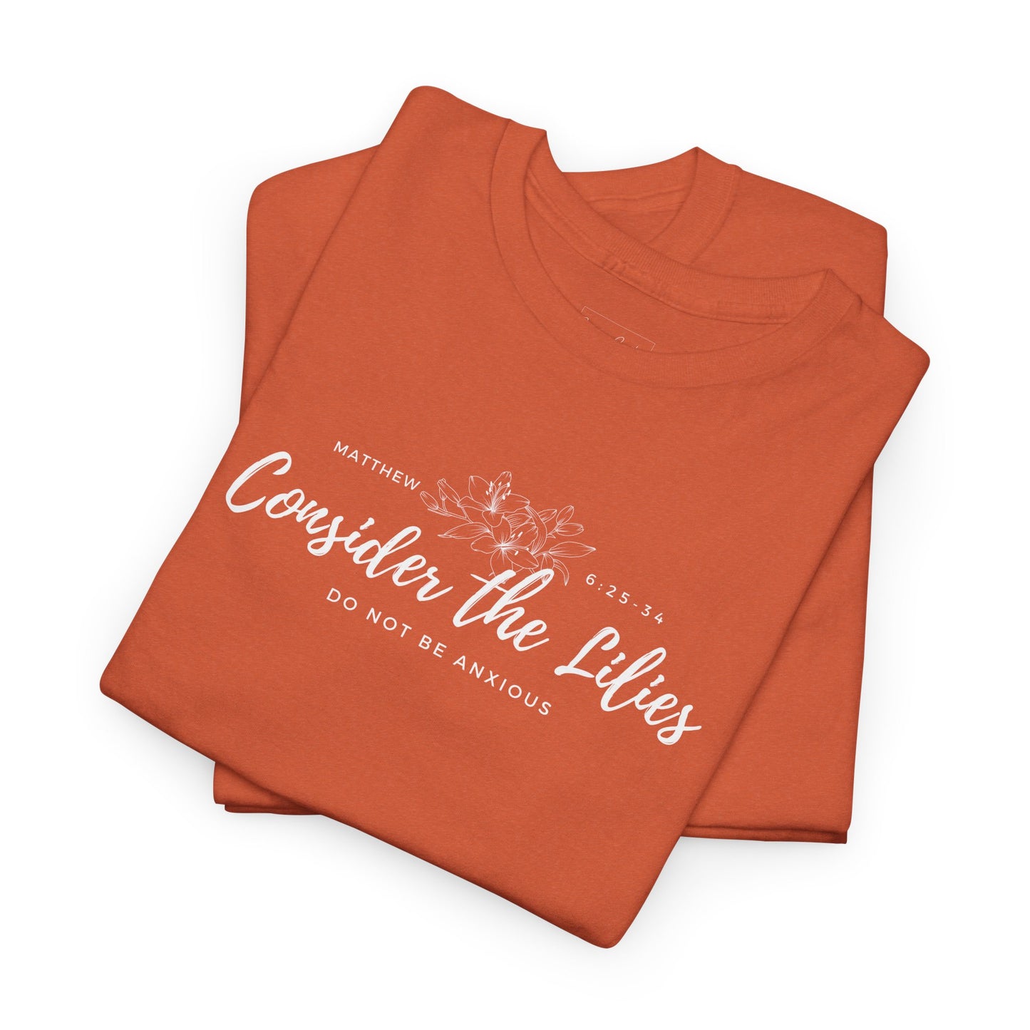 Gildan Unisex Heavy Cotton Tee with 'Consider the Lilies' Design | Casual Wear, Gifts, Inspirational Apparel, Everyday Comfort