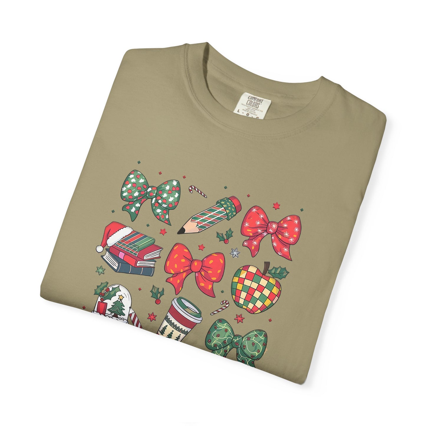 Comfort Colors Festive Bow School T-Shirt - Fun Holiday Graphic Top, Christmas Gift, Unisex Tee, Cozy Wear, Seasonal Style