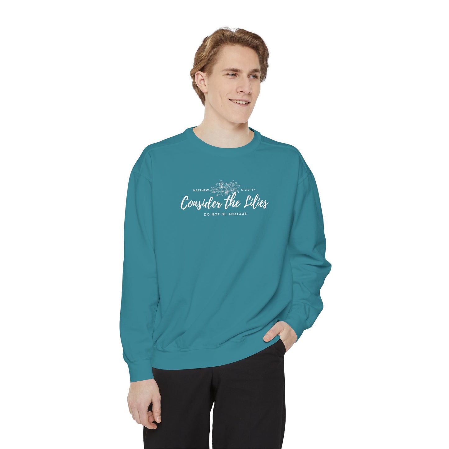 Comfort Colors Unisex Sweatshirt with 'Consider the Lilies' Design, Perfect for Casual Wear, Gifts, Spring Fashion, Cozy Atmosphere, [...]