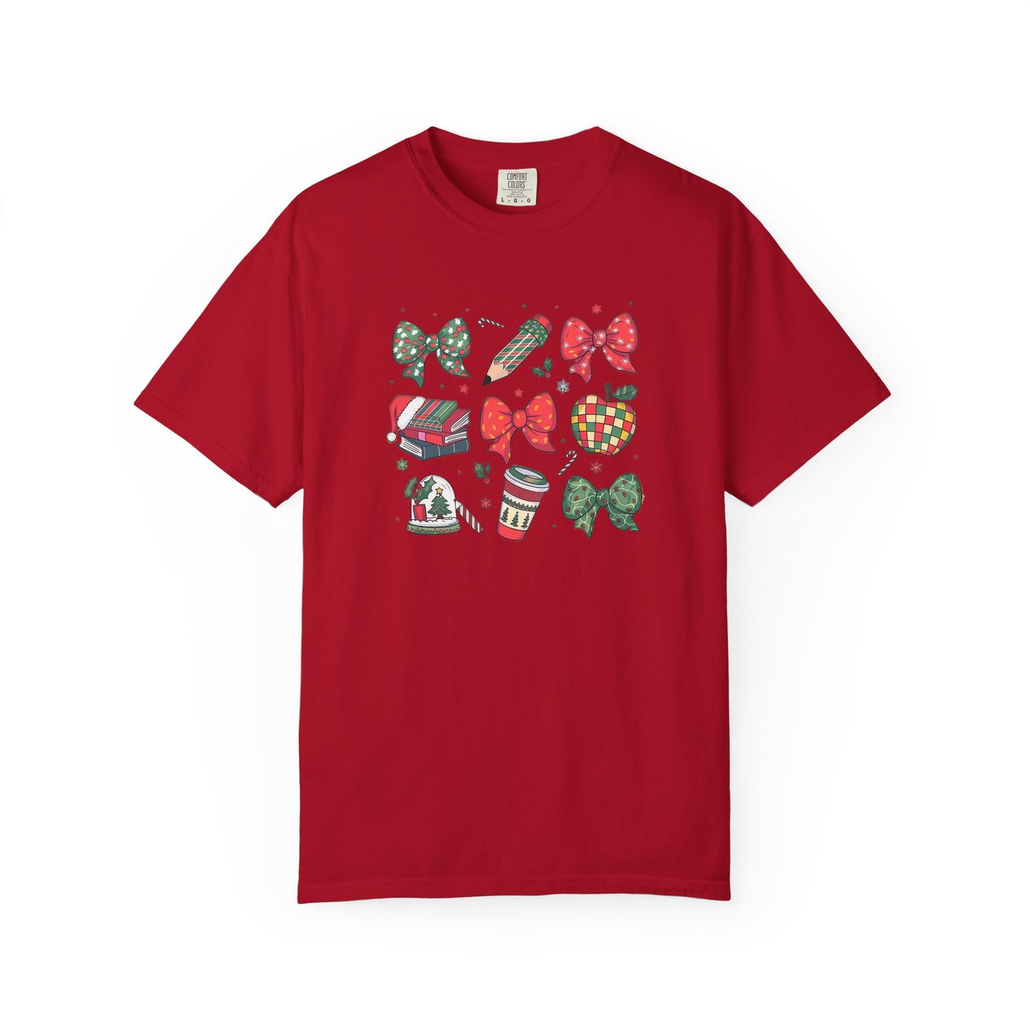 Comfort Colors Festive Bow School T-Shirt - Fun Holiday Graphic Top, Christmas Gift, Unisex Tee, Cozy Wear, Seasonal Style