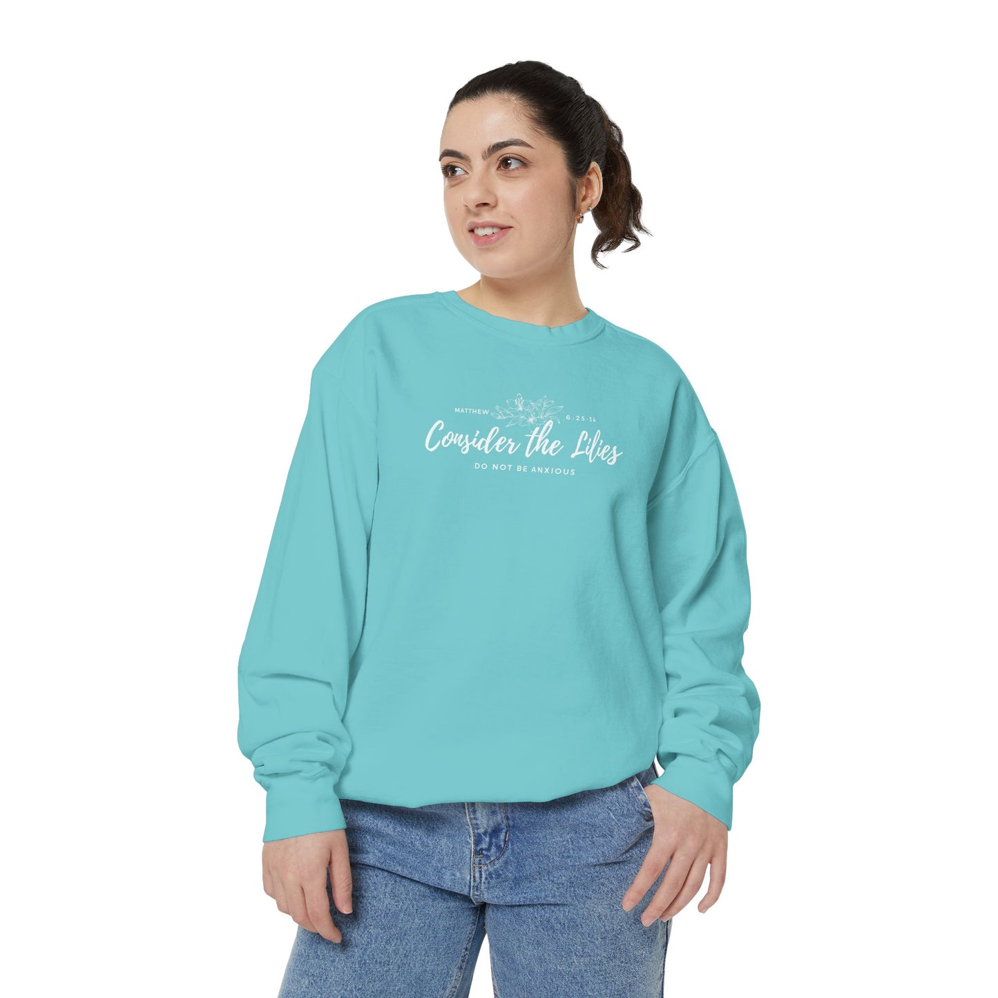 Comfort Colors Unisex Sweatshirt with 'Consider the Lilies' Design, Perfect for Casual Wear, Gifts, Spring Fashion, Cozy Atmosphere, [...]