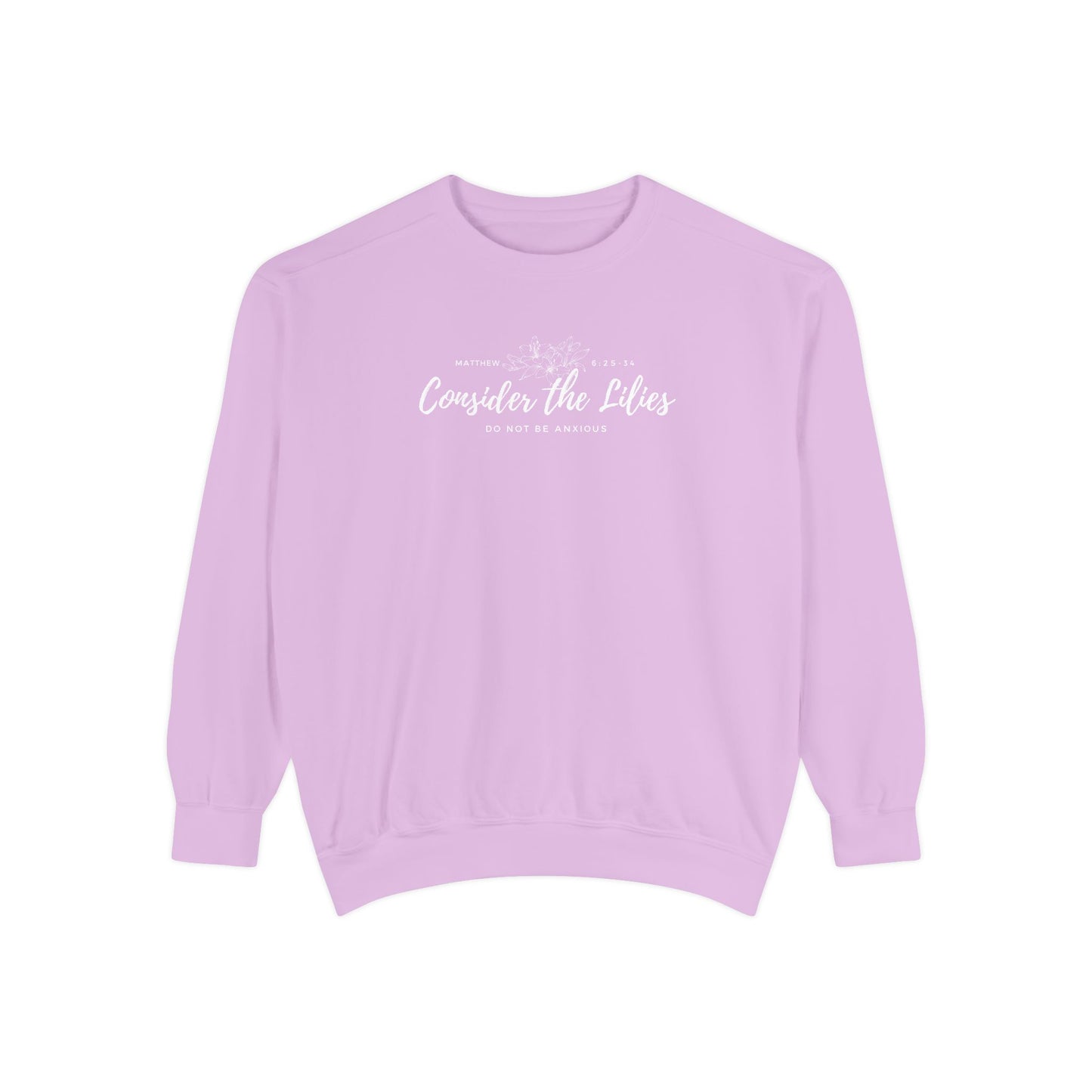 Comfort Colors Unisex Sweatshirt with 'Consider the Lilies' Design, Perfect for Casual Wear, Gifts, Spring Fashion, Cozy Atmosphere, [...]