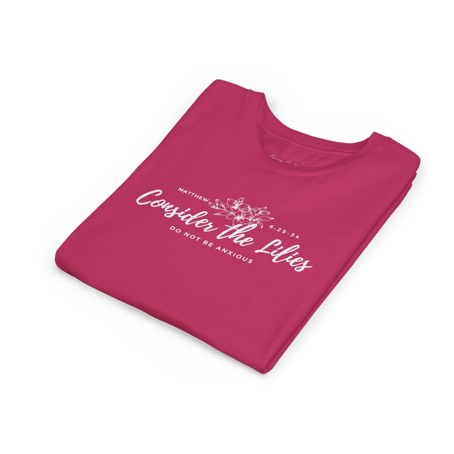 Bella + Canvas Consider the Lilies Youth Tee, Inspirational Kids Shirt, Motivational T-Shirt, Spring Gift, Nature Lover Clothing