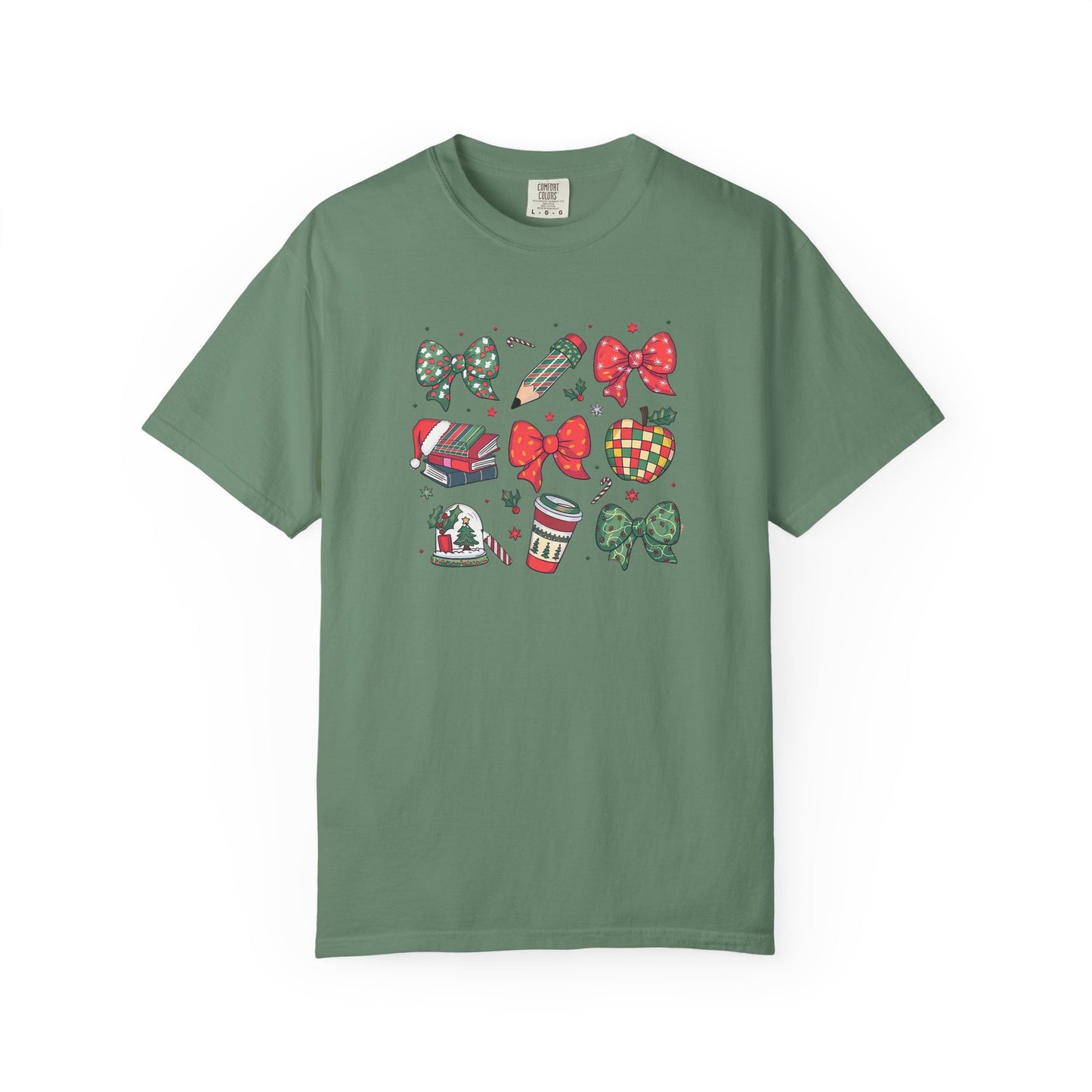 Comfort Colors Festive Bow School T-Shirt - Fun Holiday Graphic Top, Christmas Gift, Unisex Tee, Cozy Wear, Seasonal Style