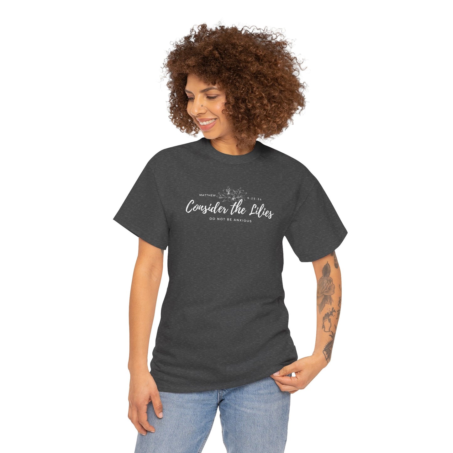 Gildan Unisex Heavy Cotton Tee with 'Consider the Lilies' Design | Casual Wear, Gifts, Inspirational Apparel, Everyday Comfort
