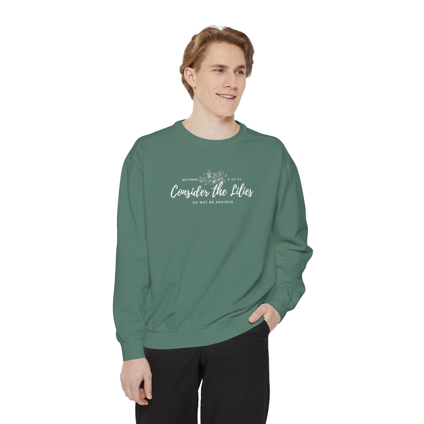 Comfort Colors Unisex Sweatshirt with 'Consider the Lilies' Design, Perfect for Casual Wear, Gifts, Spring Fashion, Cozy Atmosphere, [...]
