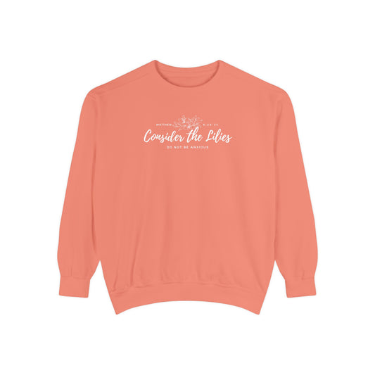 Comfort Colors Unisex Sweatshirt with 'Consider the Lilies' Design, Perfect for Casual Wear, Gifts, Spring Fashion, Cozy Atmosphere, [...]