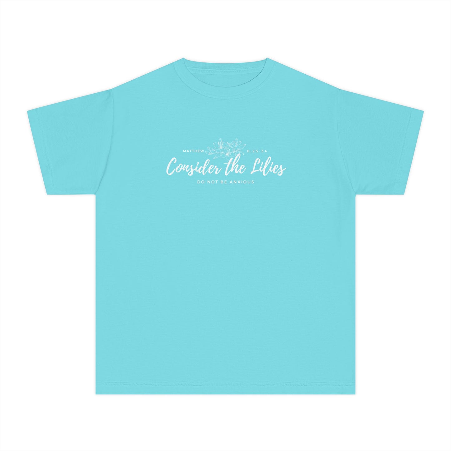 Comfort Colors "Consider the Lilies" Inspirational T-Shirt, Everyday Wear, Gift for kids, Christian Thought