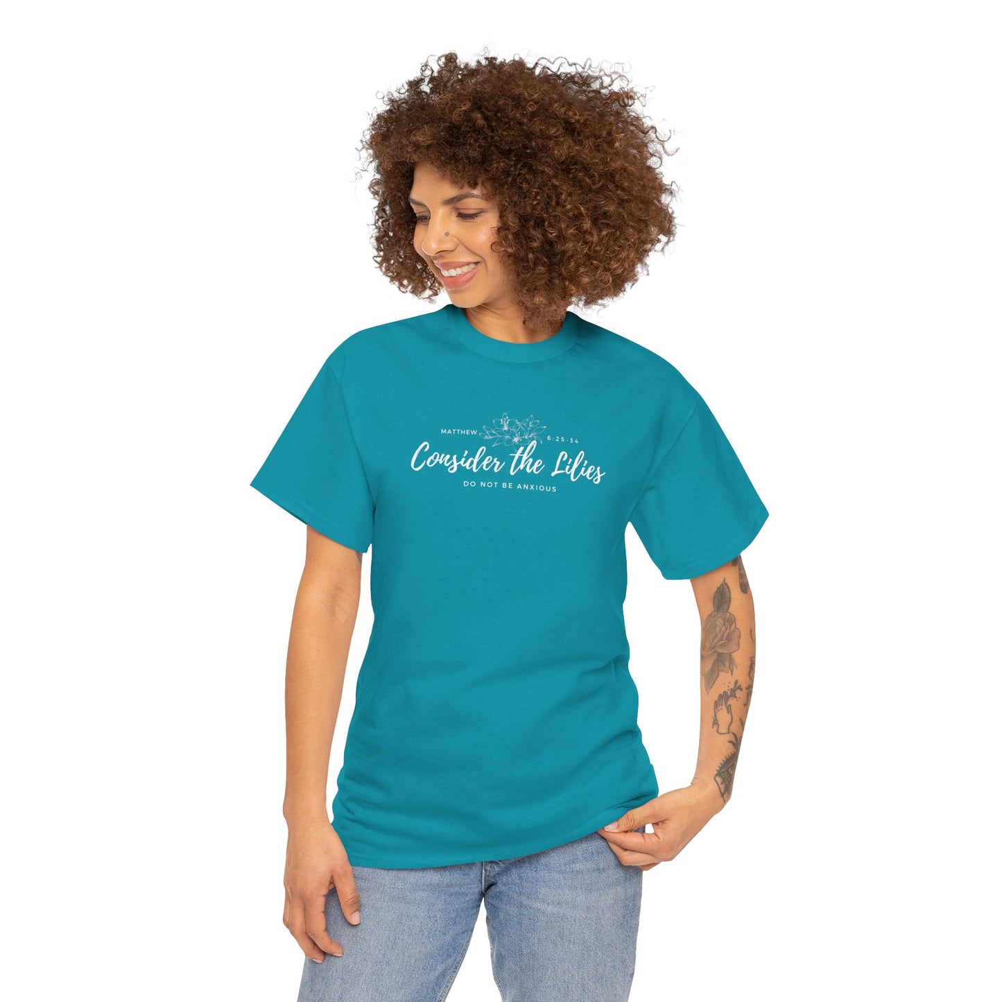 Gildan Unisex Heavy Cotton Tee with 'Consider the Lilies' Design | Casual Wear, Gifts, Inspirational Apparel, Everyday Comfort