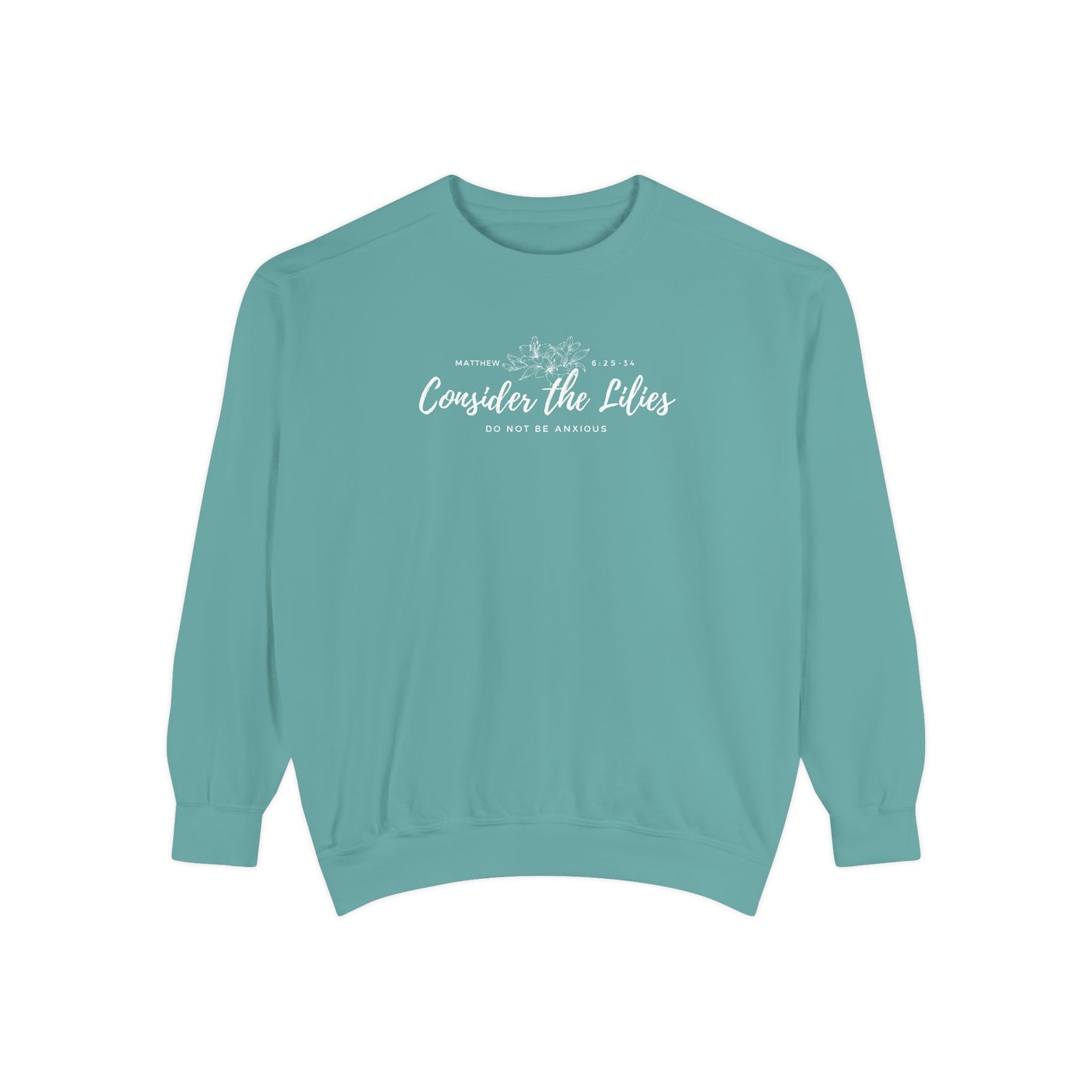 Comfort Colors Unisex Sweatshirt with 'Consider the Lilies' Design, Perfect for Casual Wear, Gifts, Spring Fashion, Cozy Atmosphere, [...]