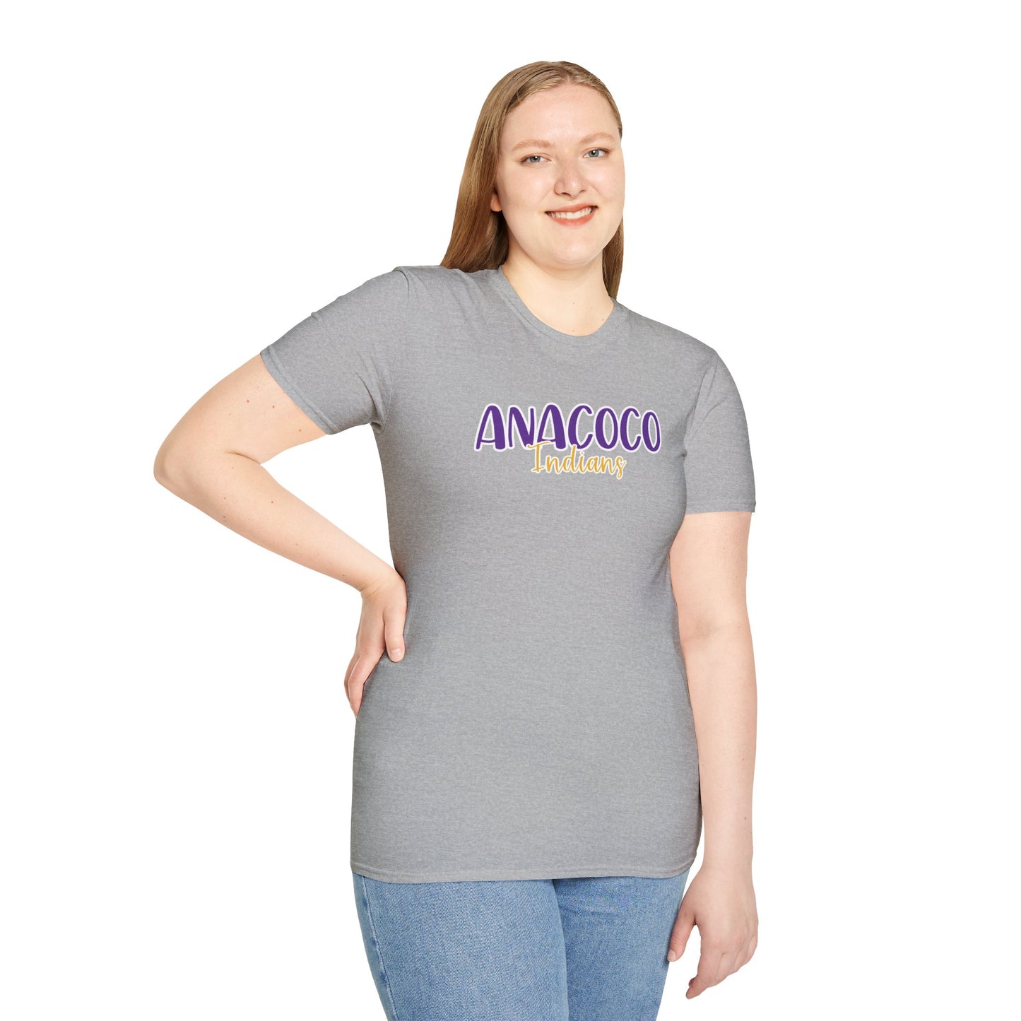 Gildan Anacoco Indians Style 2 Unisex Softstyle T-Shirt, Cute Graphic Tee, Team Spirit Shirt, Casual Wear, Gift for Fans