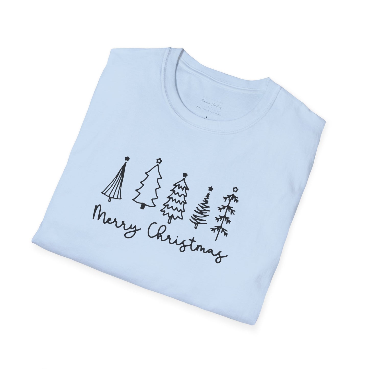 Christmas Tree Line Art T-Shirt – 'Merry Christmas' Minimal Holiday Gildan Softstyle Tee
