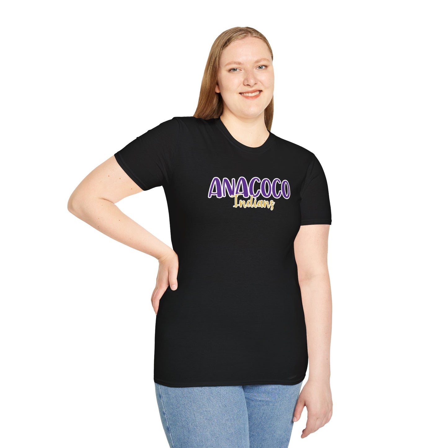 Gildan Anacoco Indians Style 2 Unisex Softstyle T-Shirt, Cute Graphic Tee, Team Spirit Shirt, Casual Wear, Gift for Fans