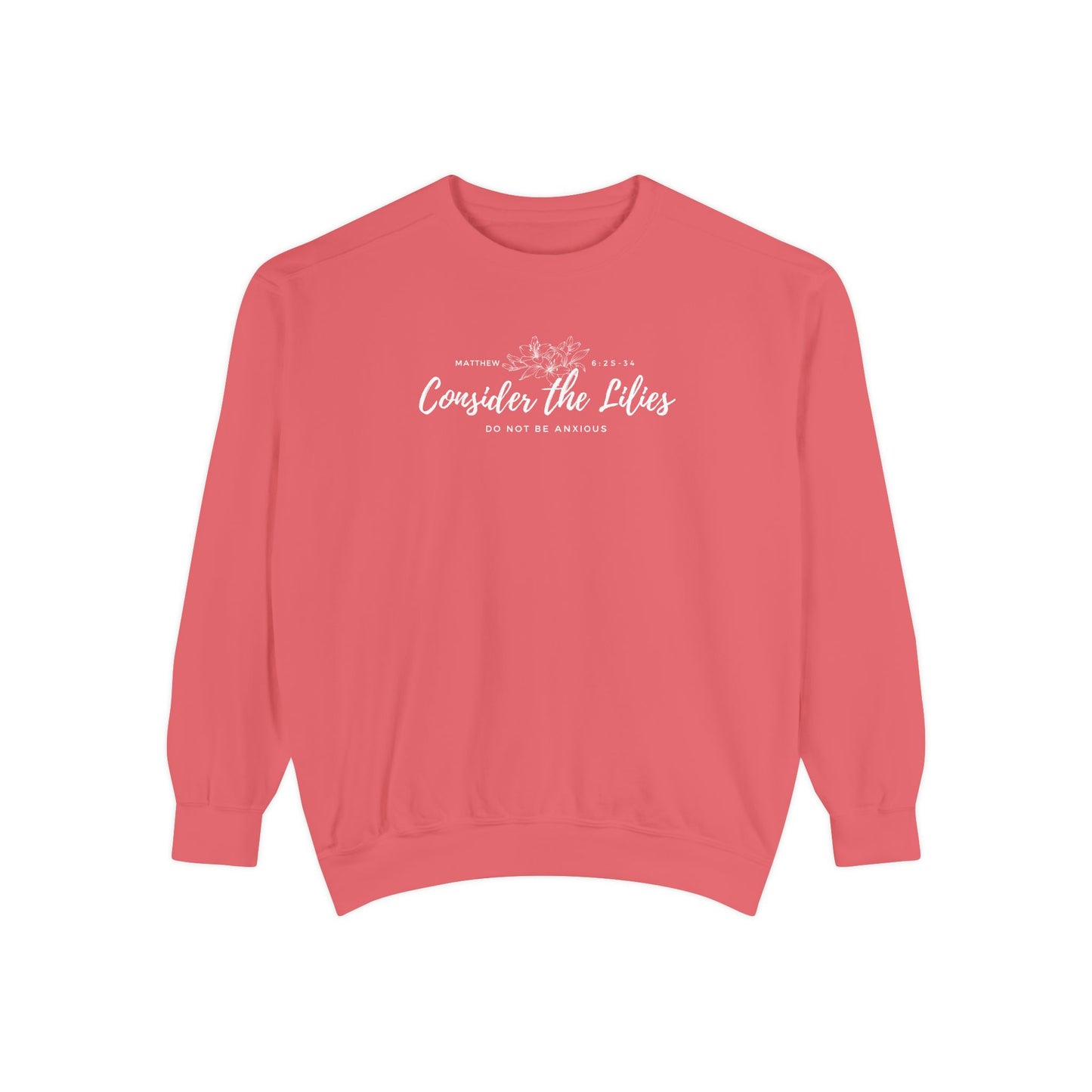 Comfort Colors Unisex Sweatshirt with 'Consider the Lilies' Design, Perfect for Casual Wear, Gifts, Spring Fashion, Cozy Atmosphere, [...]