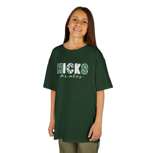 Gildan Kids Heavy Cotton Tee with Hicks Pirates Design, Cute Children's T-Shirt, School Spirit Apparel, Gift for Young Fans, Sporty Kids Wear