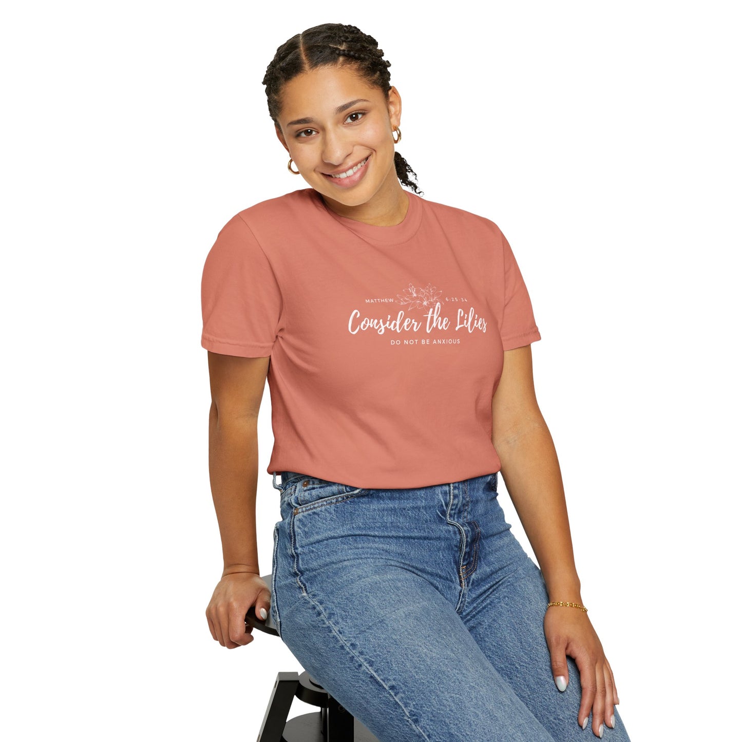 Comfort Colors Garment-Dyed Inspirational T-shirt, Consider the Lilies Tee, Unisex Casual Wear, Motivational Shirt, Relaxed Style