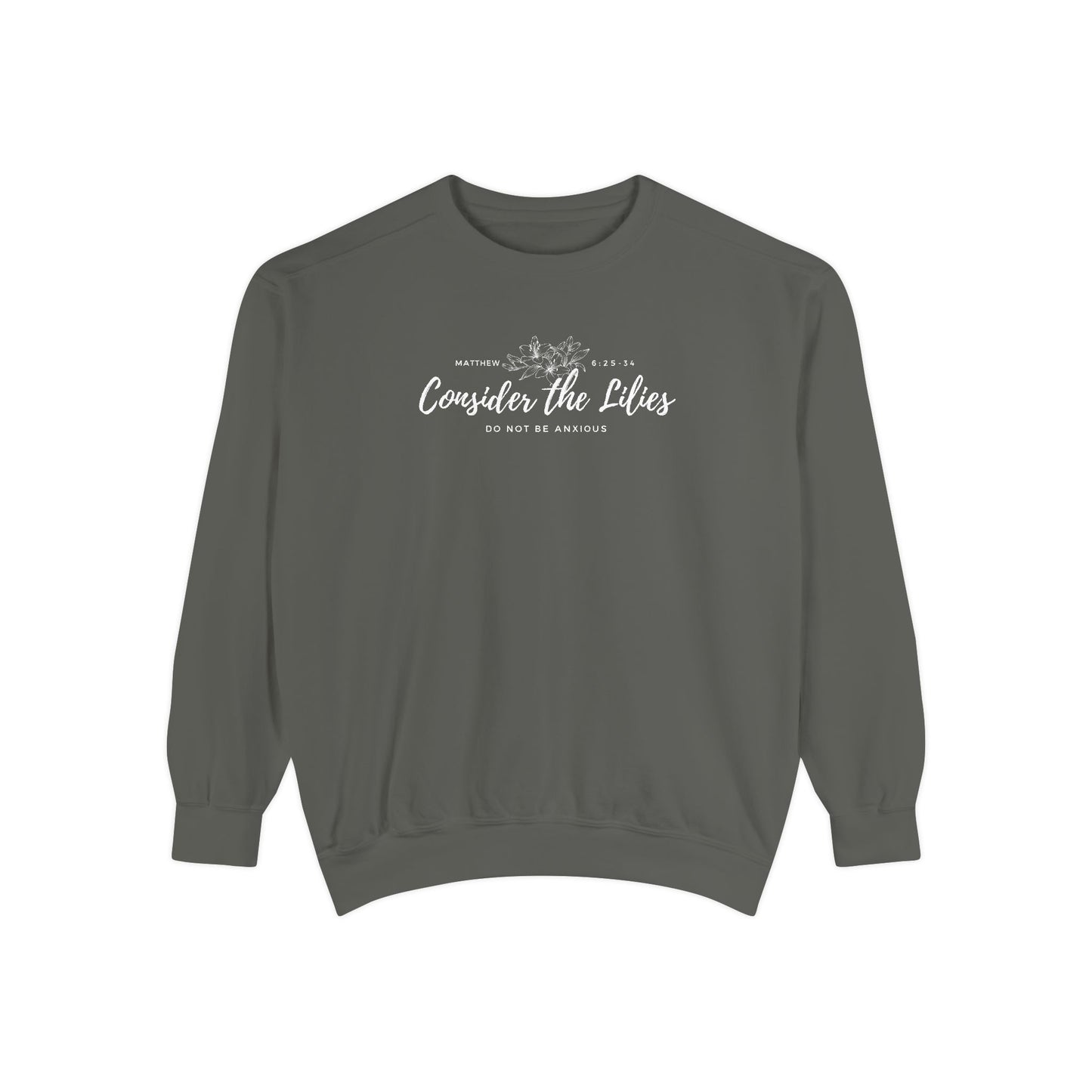 Comfort Colors Unisex Sweatshirt with 'Consider the Lilies' Design, Perfect for Casual Wear, Gifts, Spring Fashion, Cozy Atmosphere, [...]
