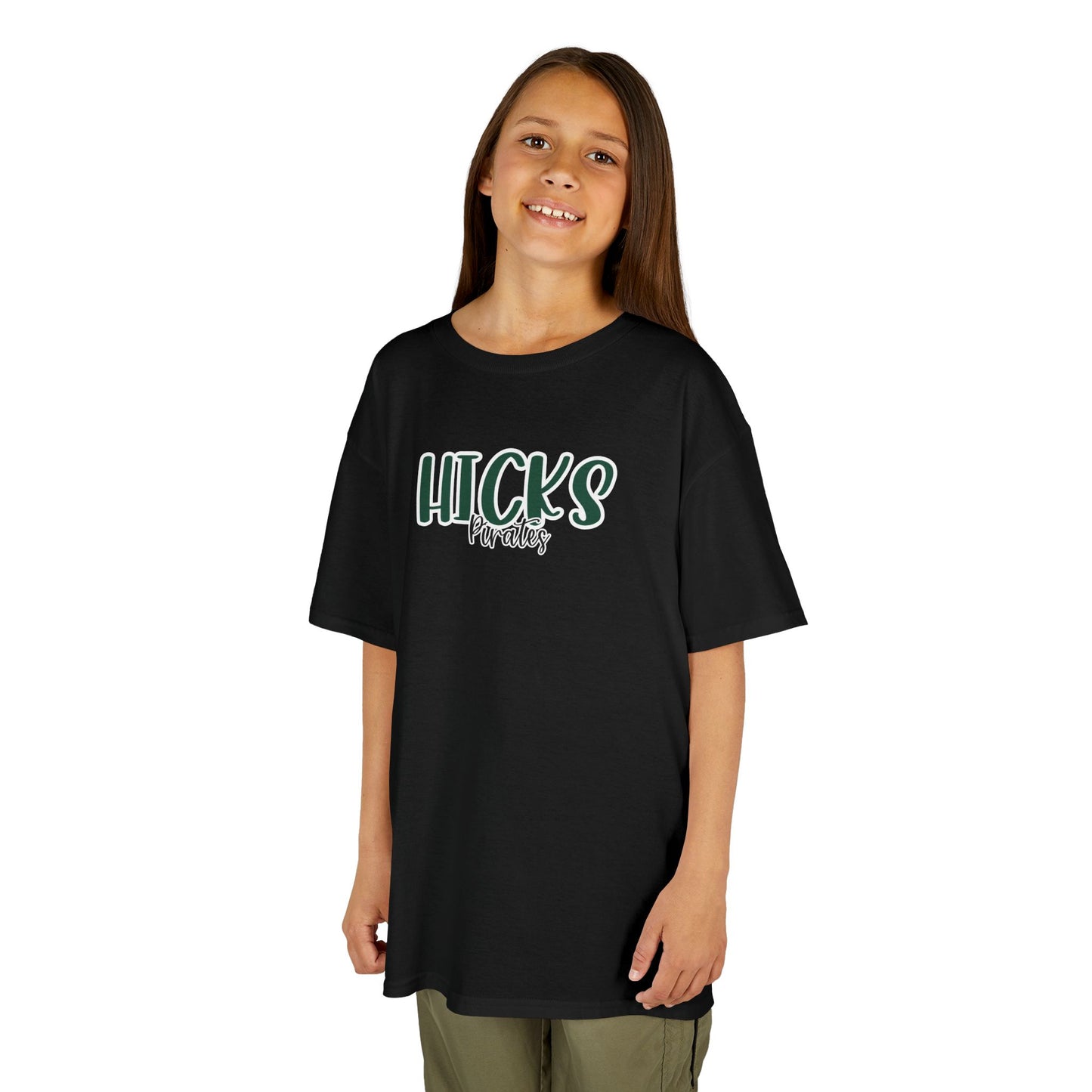 Gildan Kids Heavy Cotton Tee with Hicks Pirates Style 2 Design, Cute Children's T-Shirt, School Spirit Apparel, Gift for Young Fans, Sporty Kids Wear