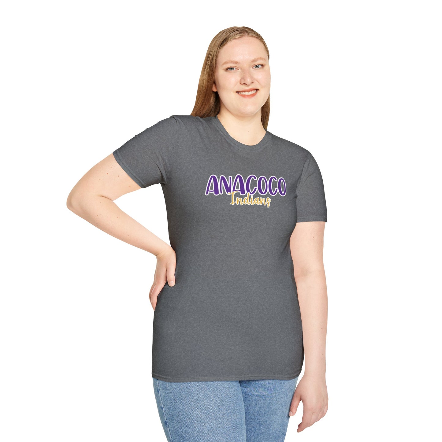 Gildan Anacoco Indians Style 2 Unisex Softstyle T-Shirt, Cute Graphic Tee, Team Spirit Shirt, Casual Wear, Gift for Fans