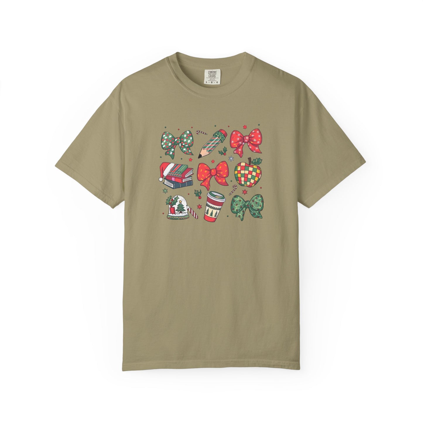 Comfort Colors Festive Bow School T-Shirt - Fun Holiday Graphic Top, Christmas Gift, Unisex Tee, Cozy Wear, Seasonal Style